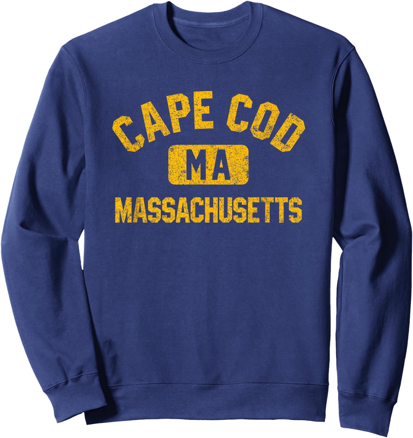 Cape Cod Massachusetts Gym Style Distressed Amber Print Sweatshirt - Sweatshirt | Navy