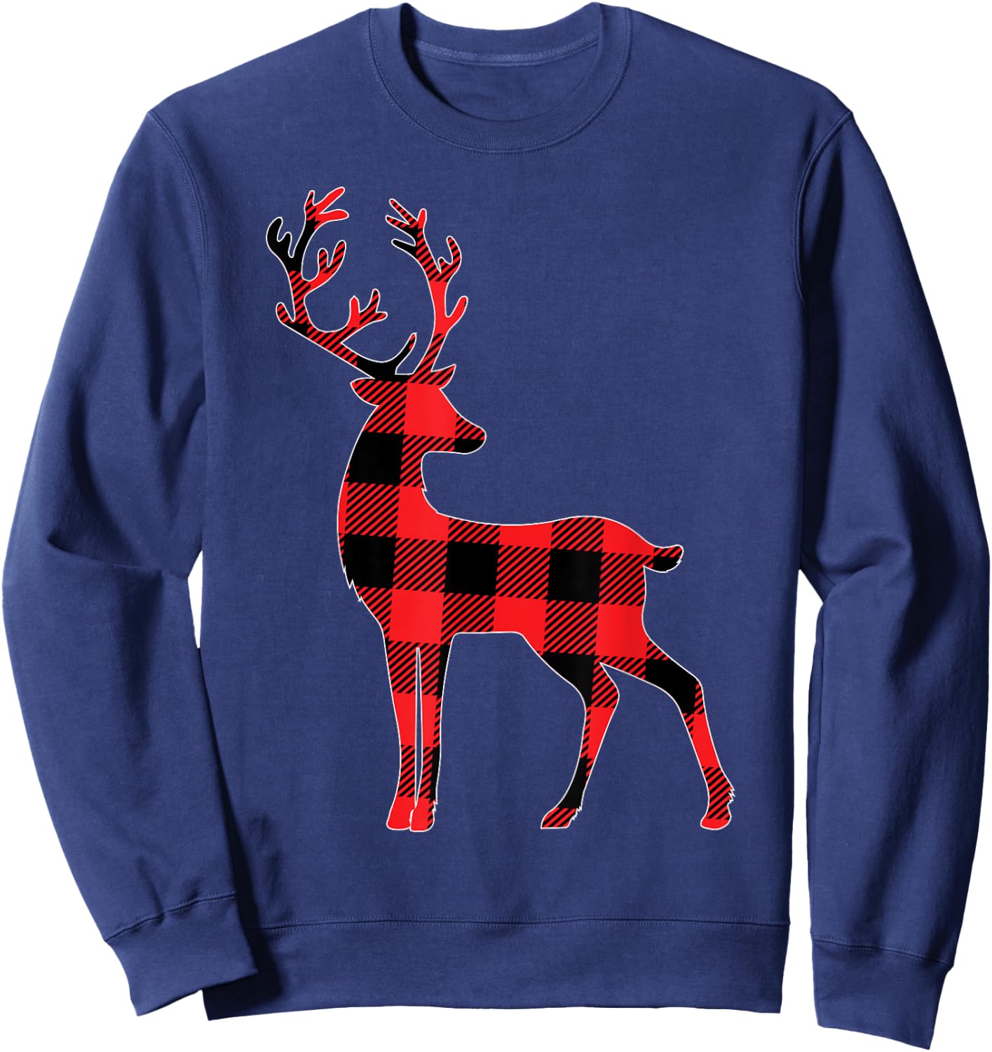 Red Plaid Reindeer Deer Christmas Buffalo Family Pajama Sweatshirt - Sweatshirt | Navy
