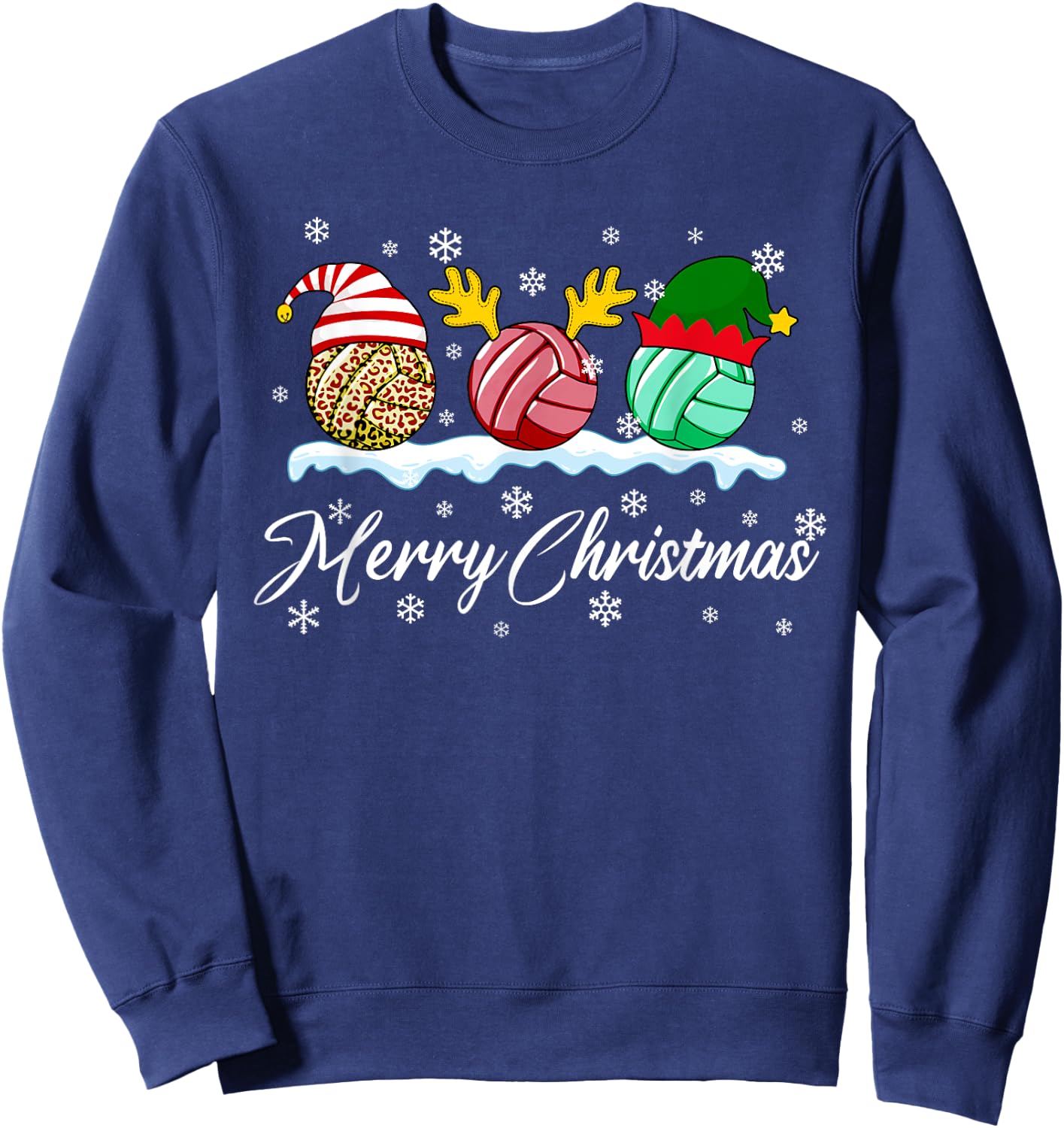 Volleyball Balls Christmas Buffalo Plaid Santa Hat Reindeer Sweatshirt - Sweatshirt | Navy