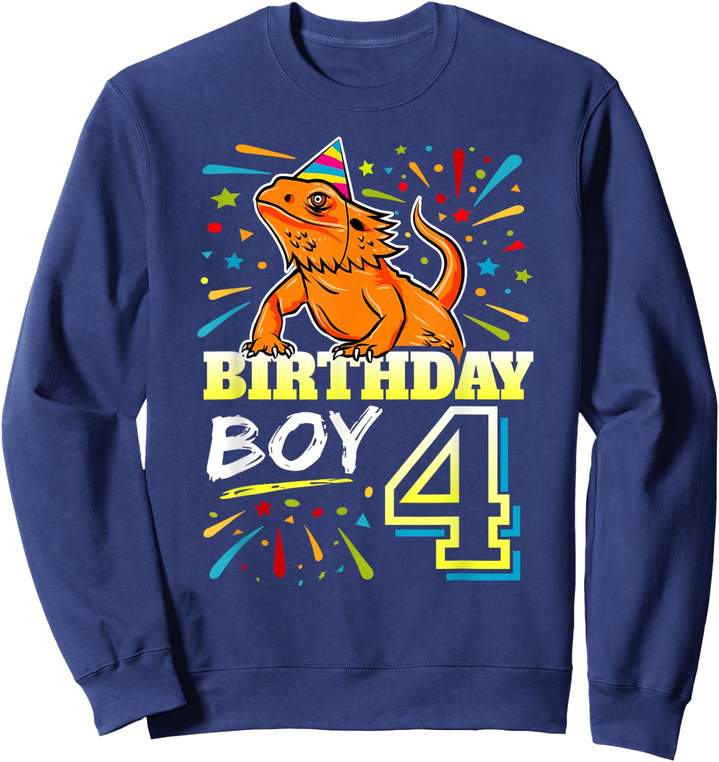 Bearded Dragon Lizard Kids 4th Birthday - 4 Year Old Boy Sweatshirt - Sweatshirt | Navy