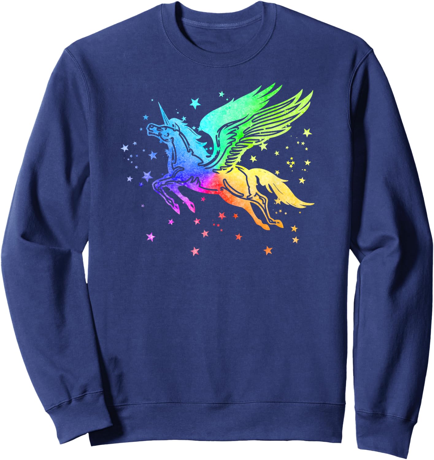 Unicorn Winged Pegasus Horse Rainbow Space Galaxy Stars Girl Sweatshirt - Sweatshirt | Navy