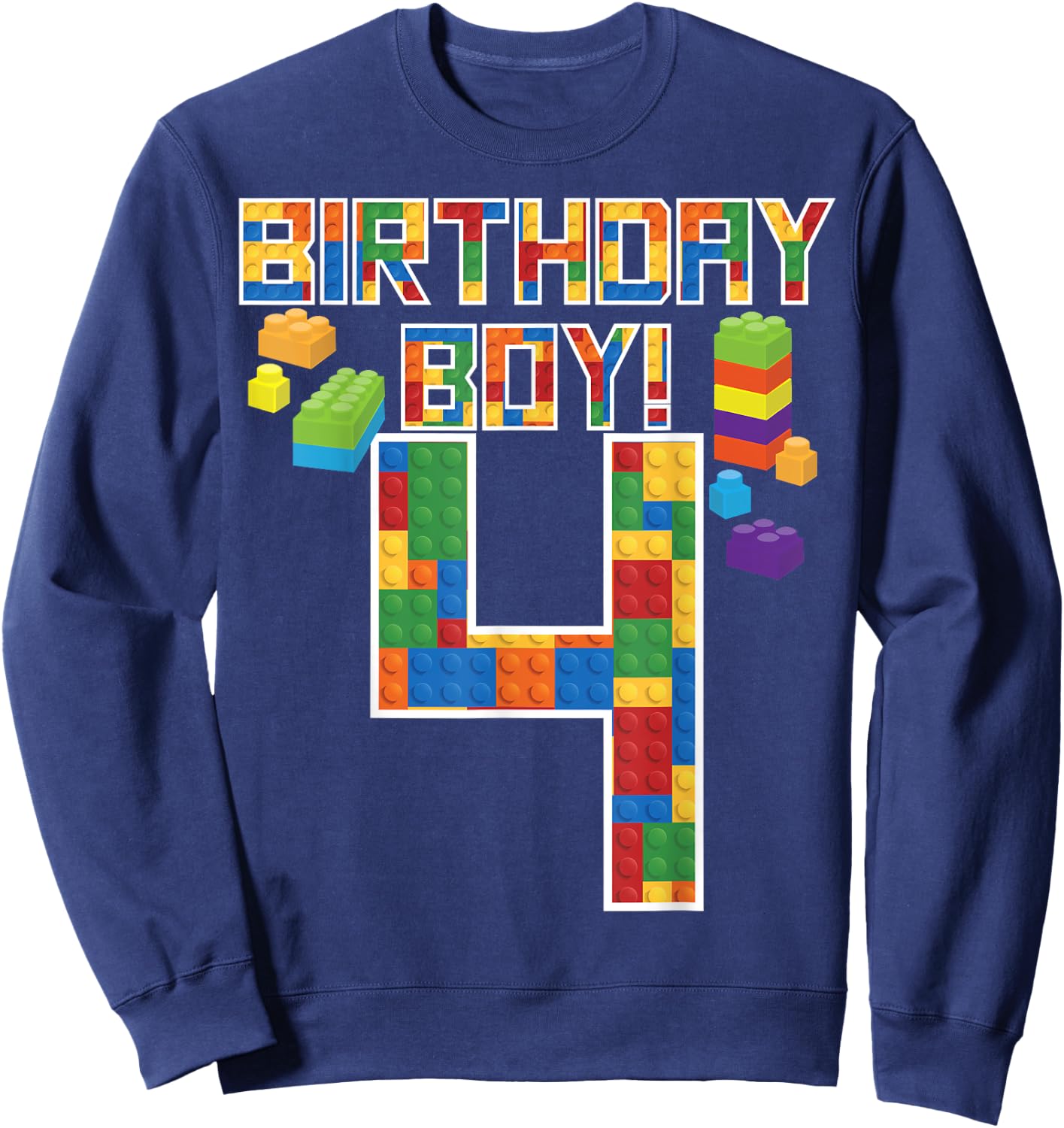 Cute 4th Birthday Gift 4 Years Old Block Building Boys Kids Sweatshirt - Sweatshirt | Navy