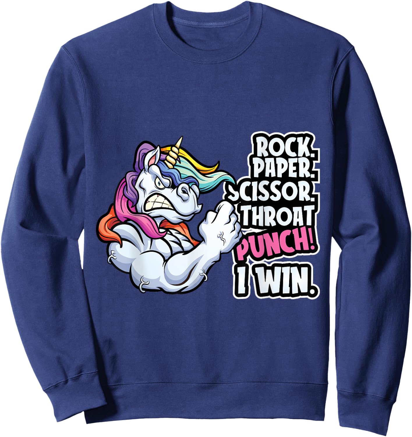 Rock Paper Throat Punch I Win - Funny Unicorn Theme Scissors Sweatshirt - Sweatshirt | Navy