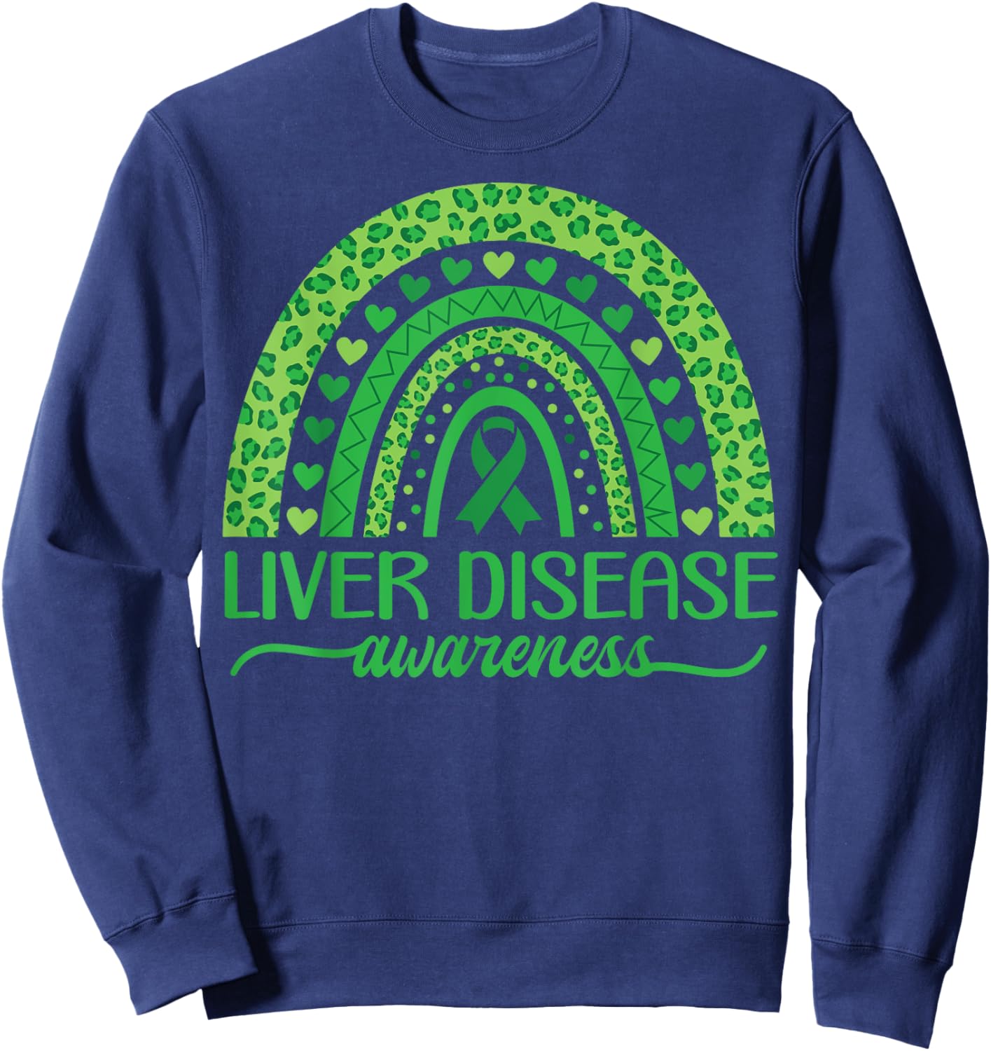 Boho Rainbow Liver Cancer Awareness with Green Ribbon Sweatshirt - Sweatshirt | Navy