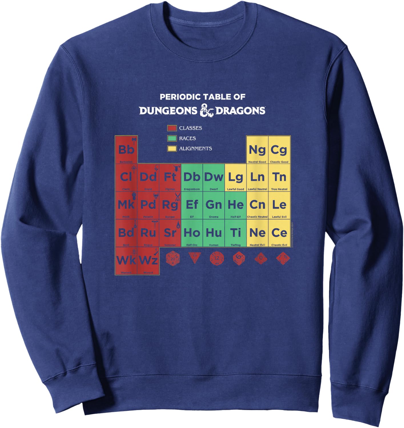 Dungeons & Dragons Periodic Table Classes Races Alignments Sweatshirt - Sweatshirt | Navy