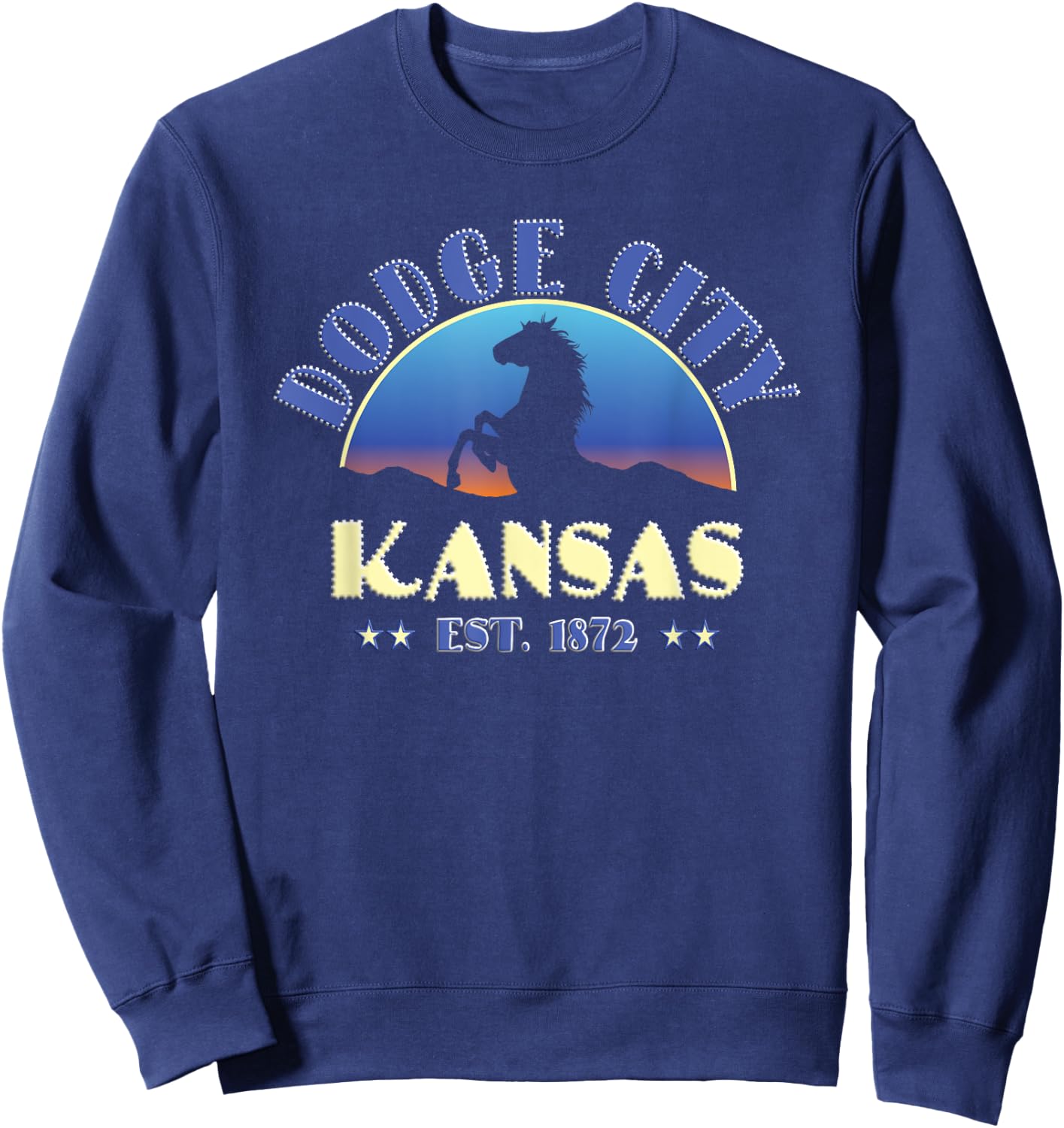 Dodge City Kansas KS Wild Horse Sweatshirt - Sweatshirt | Navy