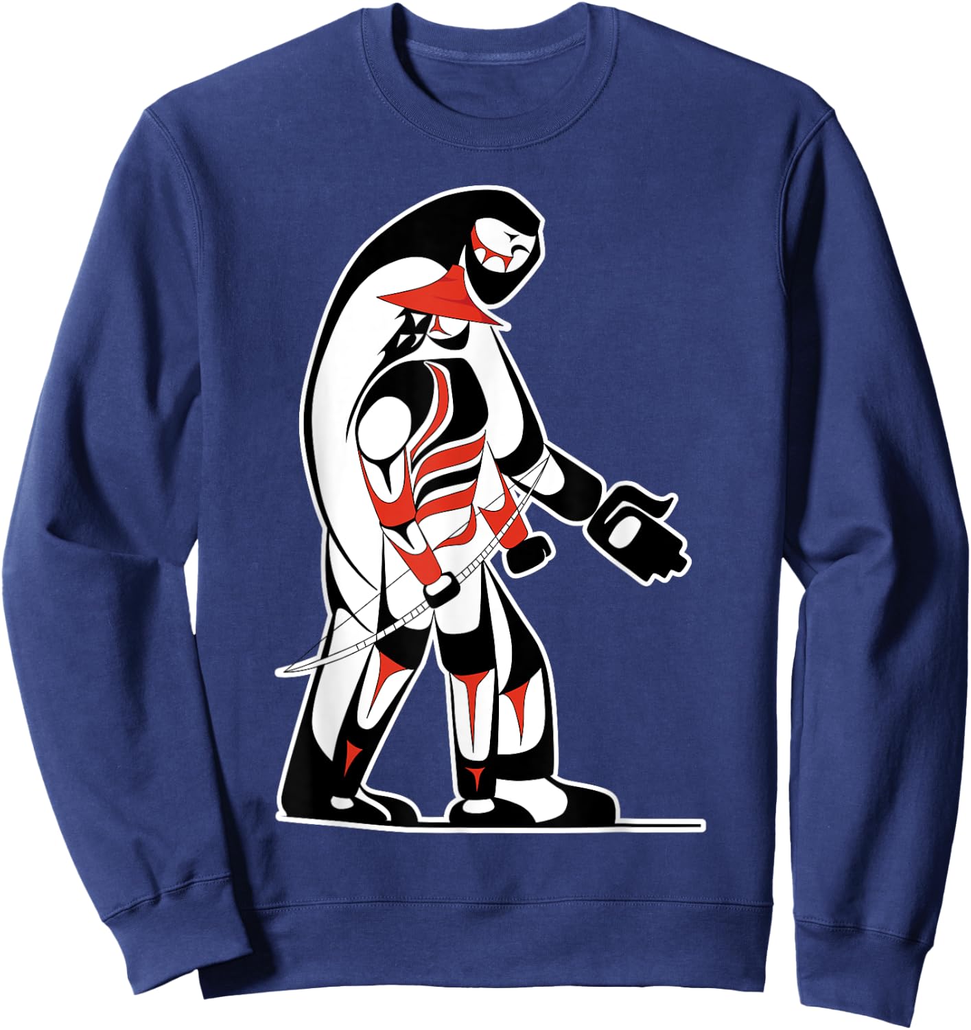 "The Hunter" Native Salish Artwork Hunter and Bigfoot Tribal Sweatshirt - Sweatshirt | Navy