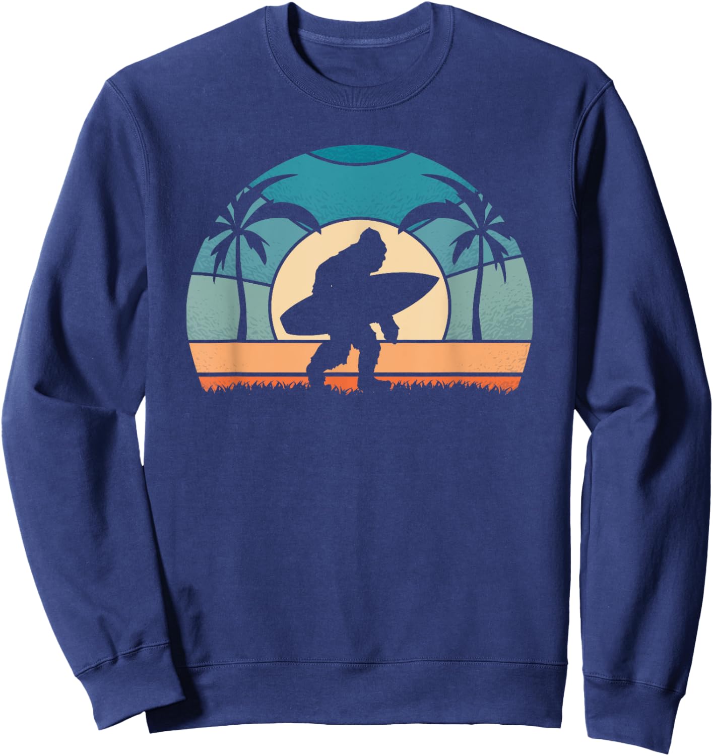 Bigfoot Surfer on the Beach Surfing Vintage Bigfoot Women Girls Kids Sweatshirt - Sweatshirt | Navy