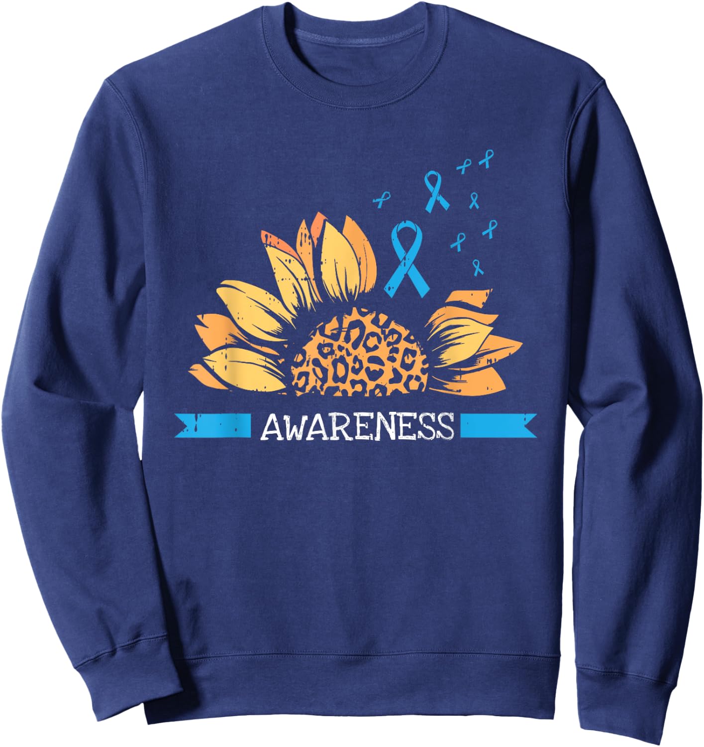 Sunflower Blue Ribbon Prostate Colon Cancer Awareness Gifts Sweatshirt - Sweatshirt | Navy