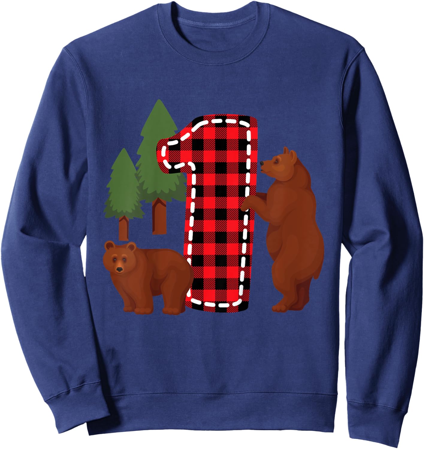 Kids 1 Year Old Lumberjack Birthday Party Bear Plaid Boy 1st Gift Sweatshirt - Sweatshirt | Navy