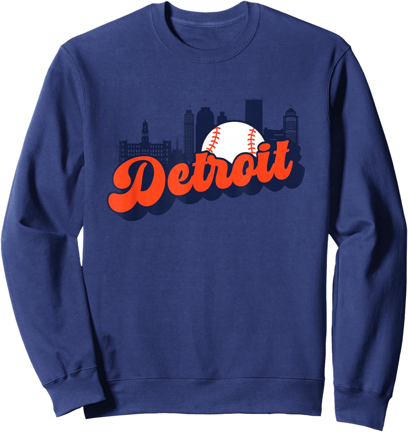 Detroit Baseball Vintage City Skyline Retro Baseball Lover Sweatshirt - Sweatshirt | Navy