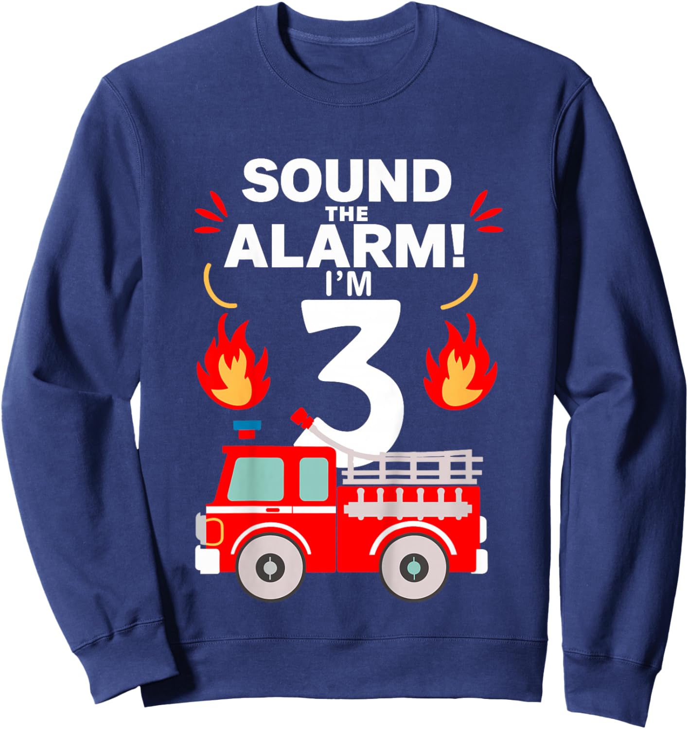 Kids 3rd Birthday Fire Truck 3 Year Old Birthday Boy Firefighter Sweatshirt - Sweatshirt | Navy