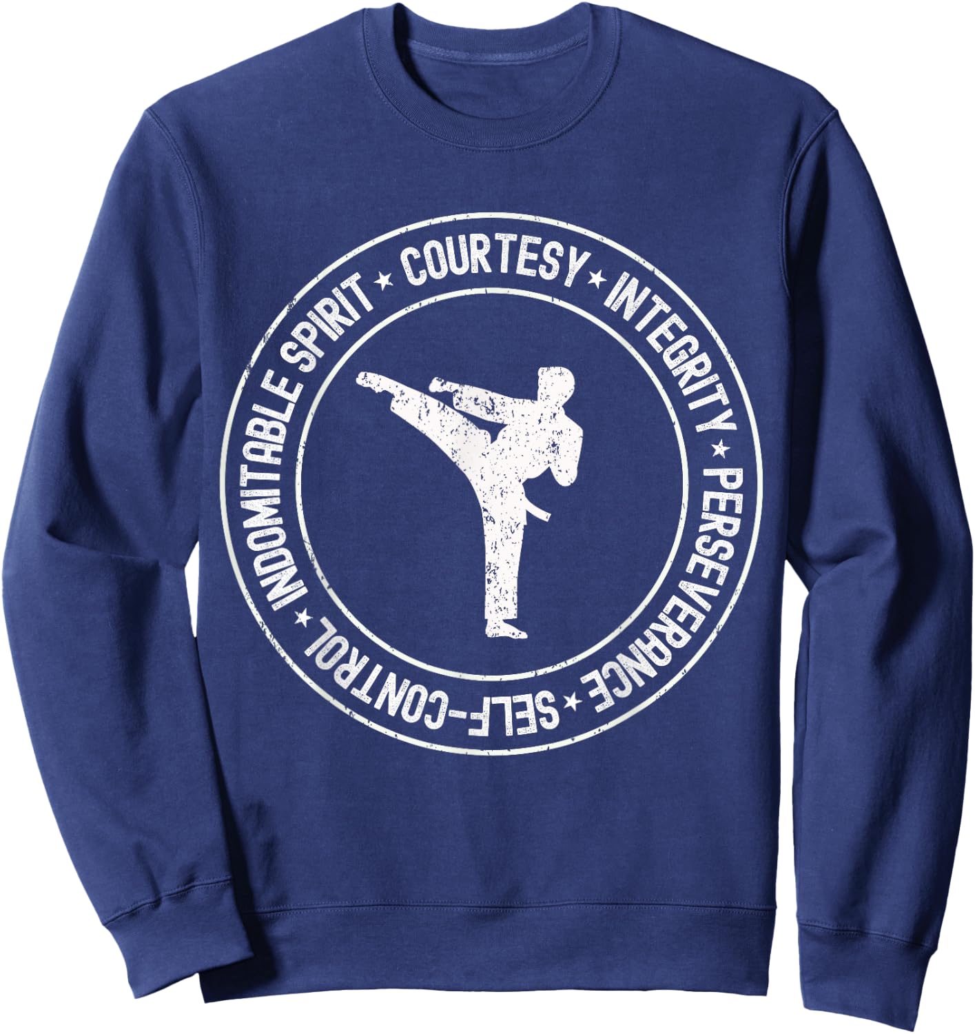 Distressed 5 Tenets of Taekwondo Taekwondo Kicking Outfit Sweatshirt - Sweatshirt | Navy