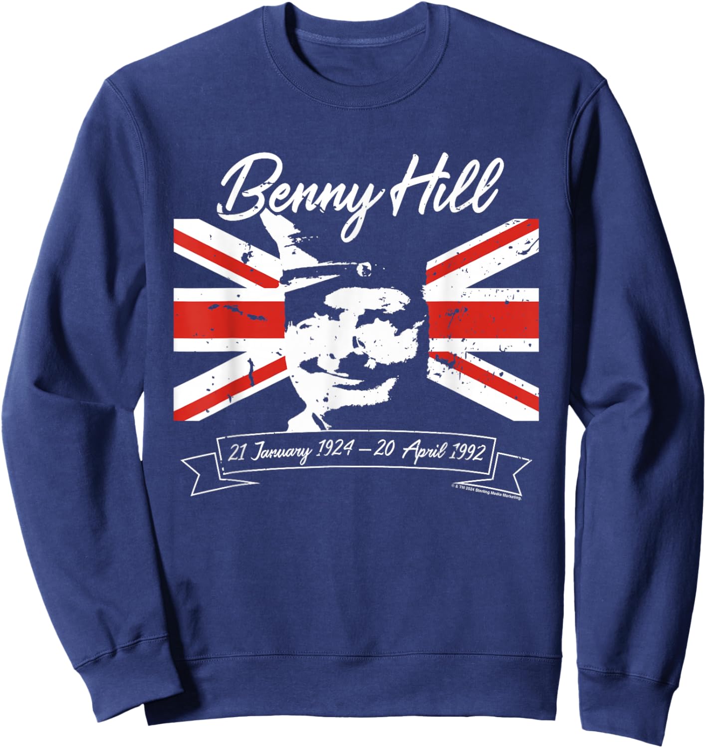Benny Hill Show Comedian Smile Union Jack Flag Sweatshirt - Sweatshirt | Navy