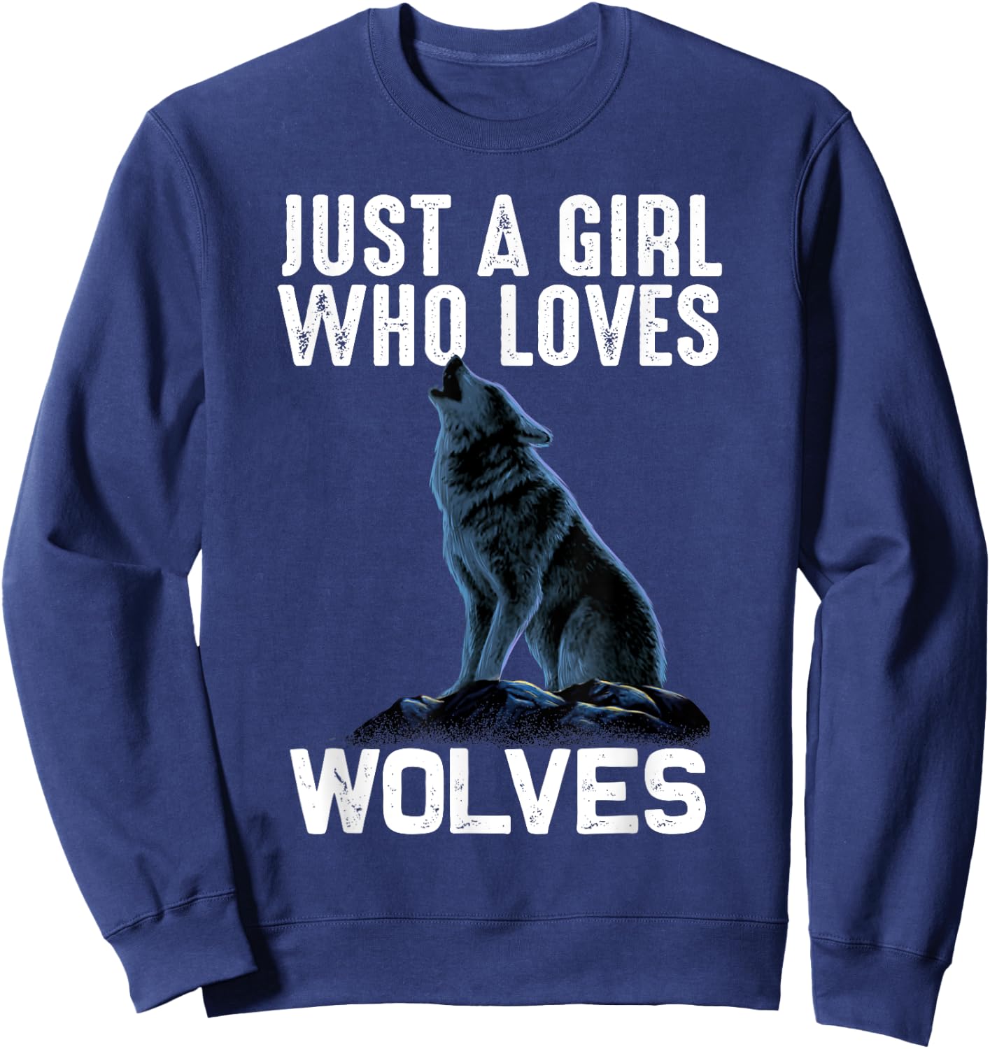 Funny Just A Girl Who Loves Wolves Gift Women Wolf Lovers Sweatshirt - Sweatshirt | Navy
