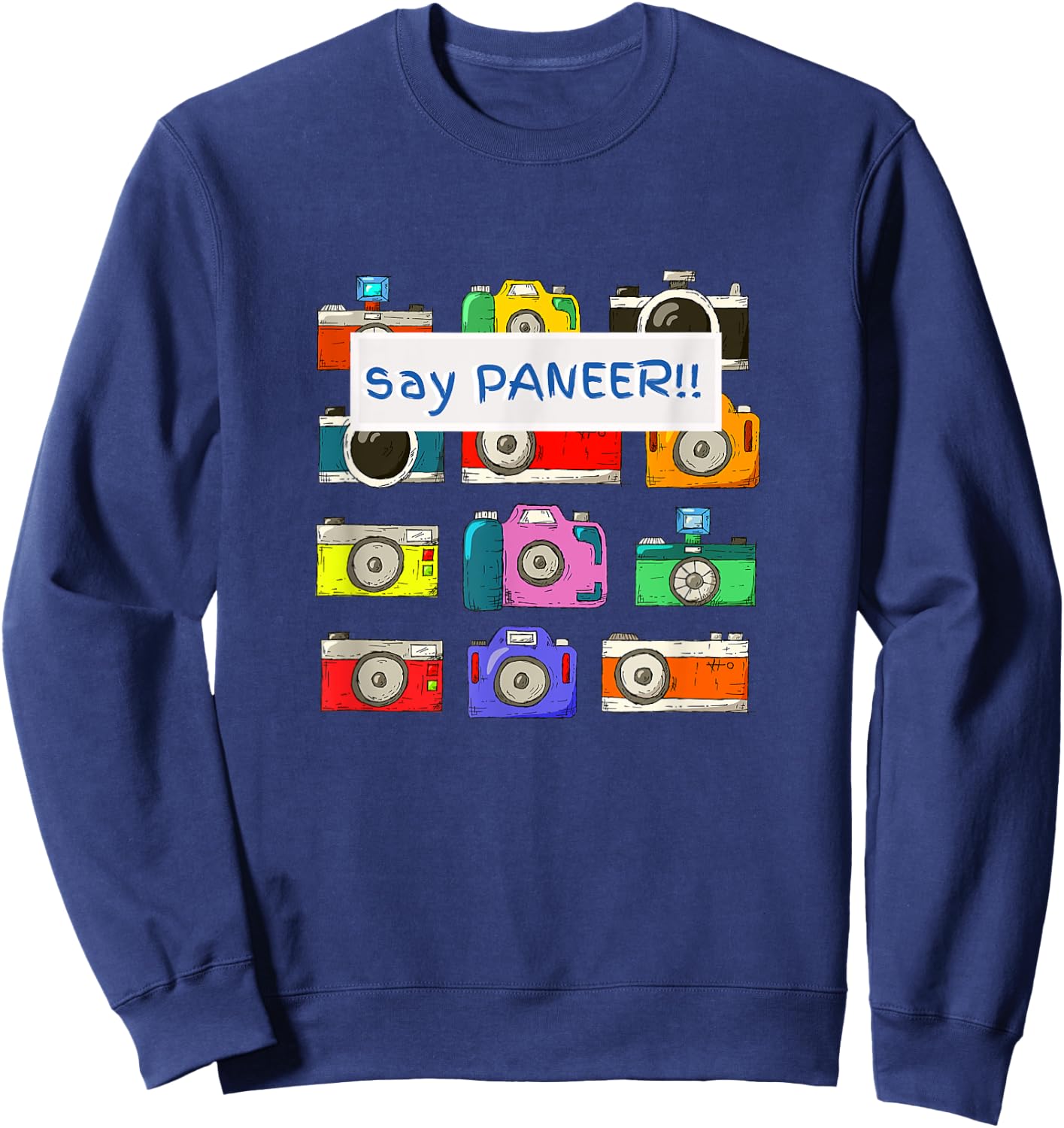 Say Paneer | Funny Indian Cheese Retro Camera Men Women Sweatshirt - Sweatshirt | Navy