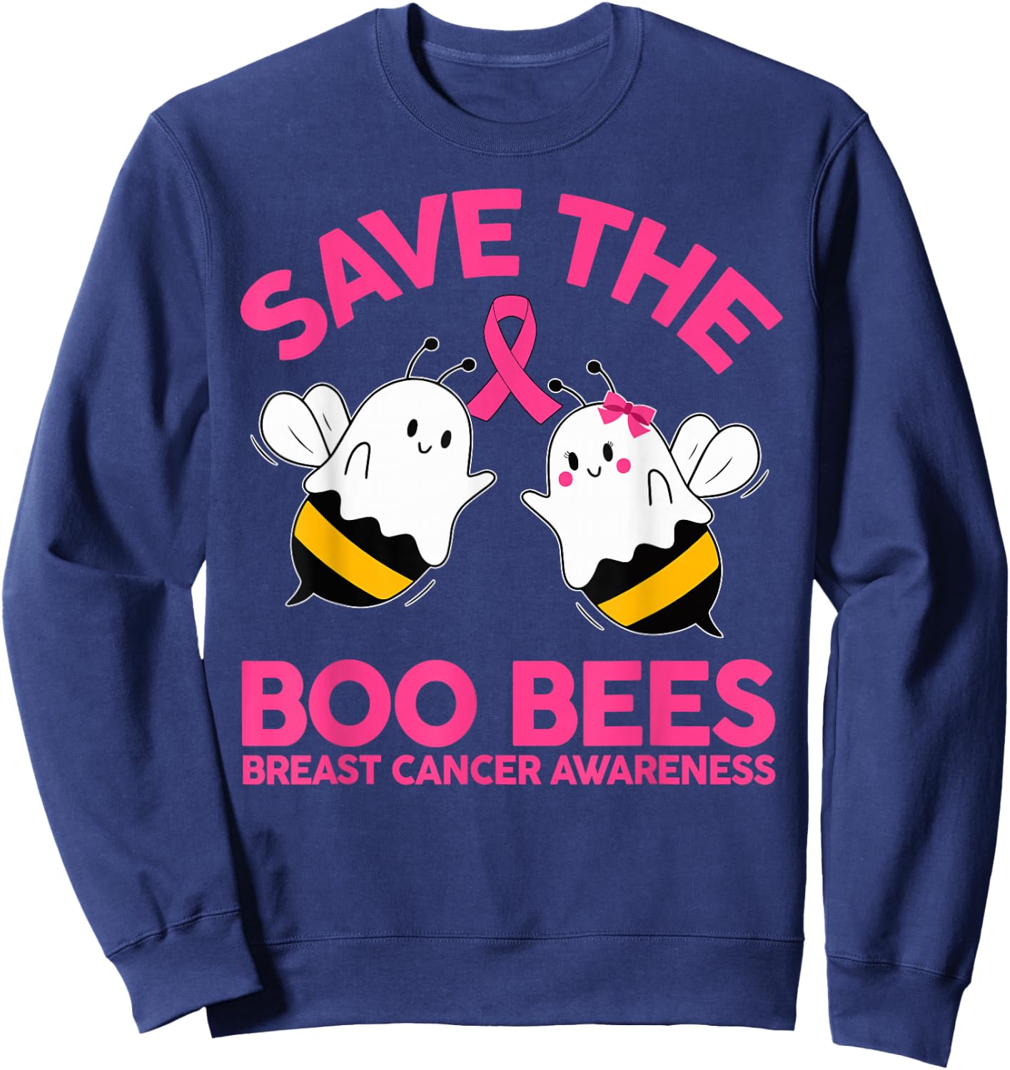 Save The Boobees Boo Bees Breast Cancer Halloween Women Sweatshirt - Sweatshirt | Navy