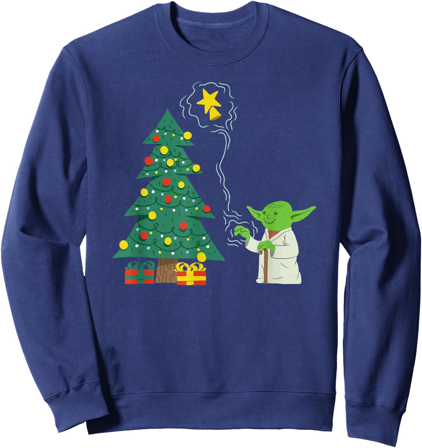 Star Wars Holiday Yoda Decorates Christmas Tree Sweatshirt - Sweatshirt | Navy