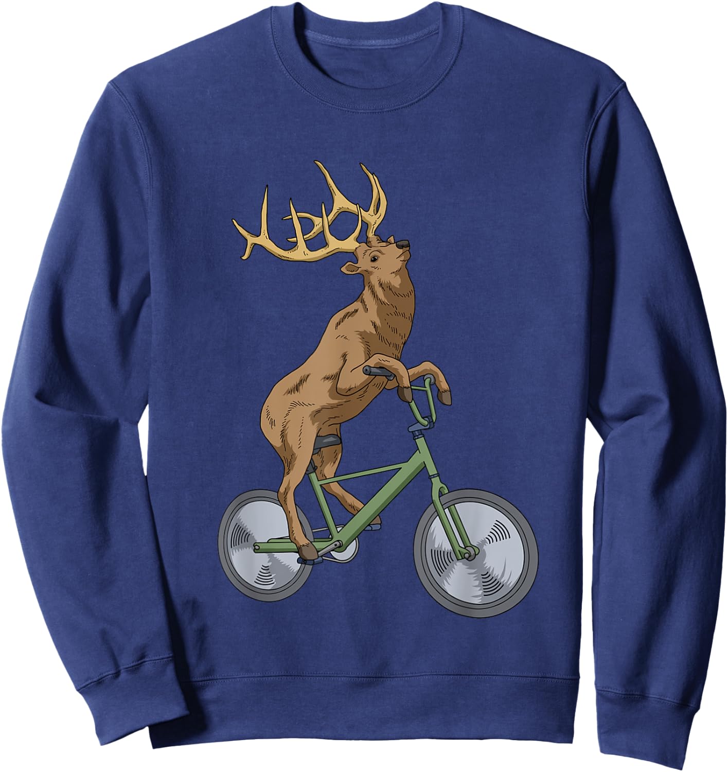 Bicycle Elk Shirt Boys Deer T Shirt Women Forest Nature Elk Sweatshirt - Sweatshirt | Navy