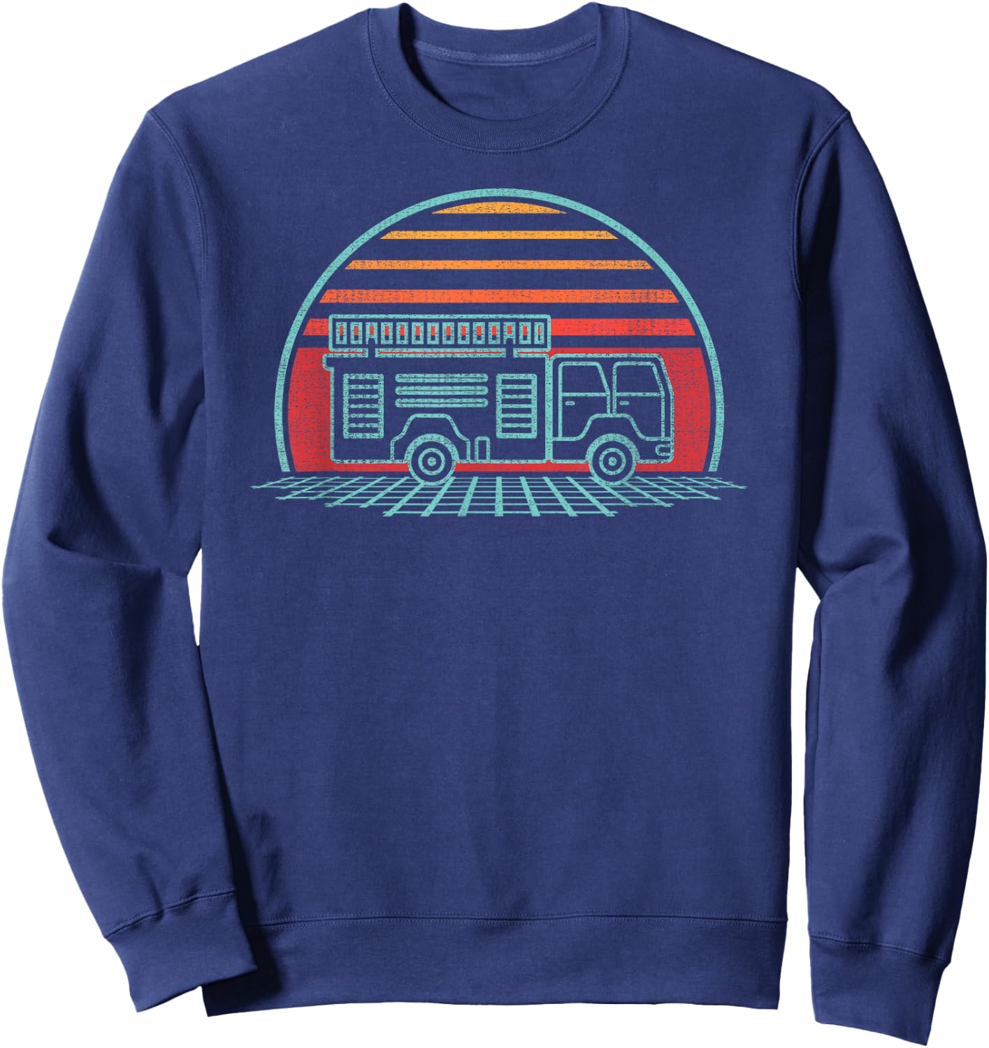 Fire Truck Engine Retro 80s Style Sweatshirt - Sweatshirt | Navy