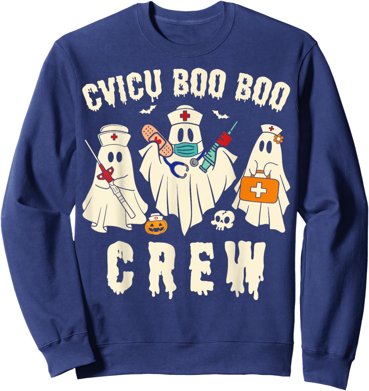 CVICU Boo Crew Nurse Costume Halloween Nurse Sweatshirt - Sweatshirt | Navy