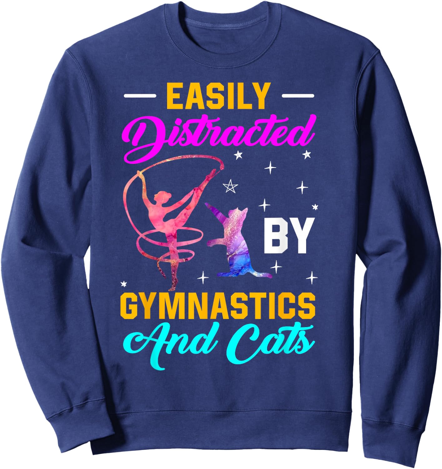 Easily Distracted By Gymnastics and Cats Gymnast Cat Lovers Women Girls Kids Sweatshirt - Sweatshirt | Navy