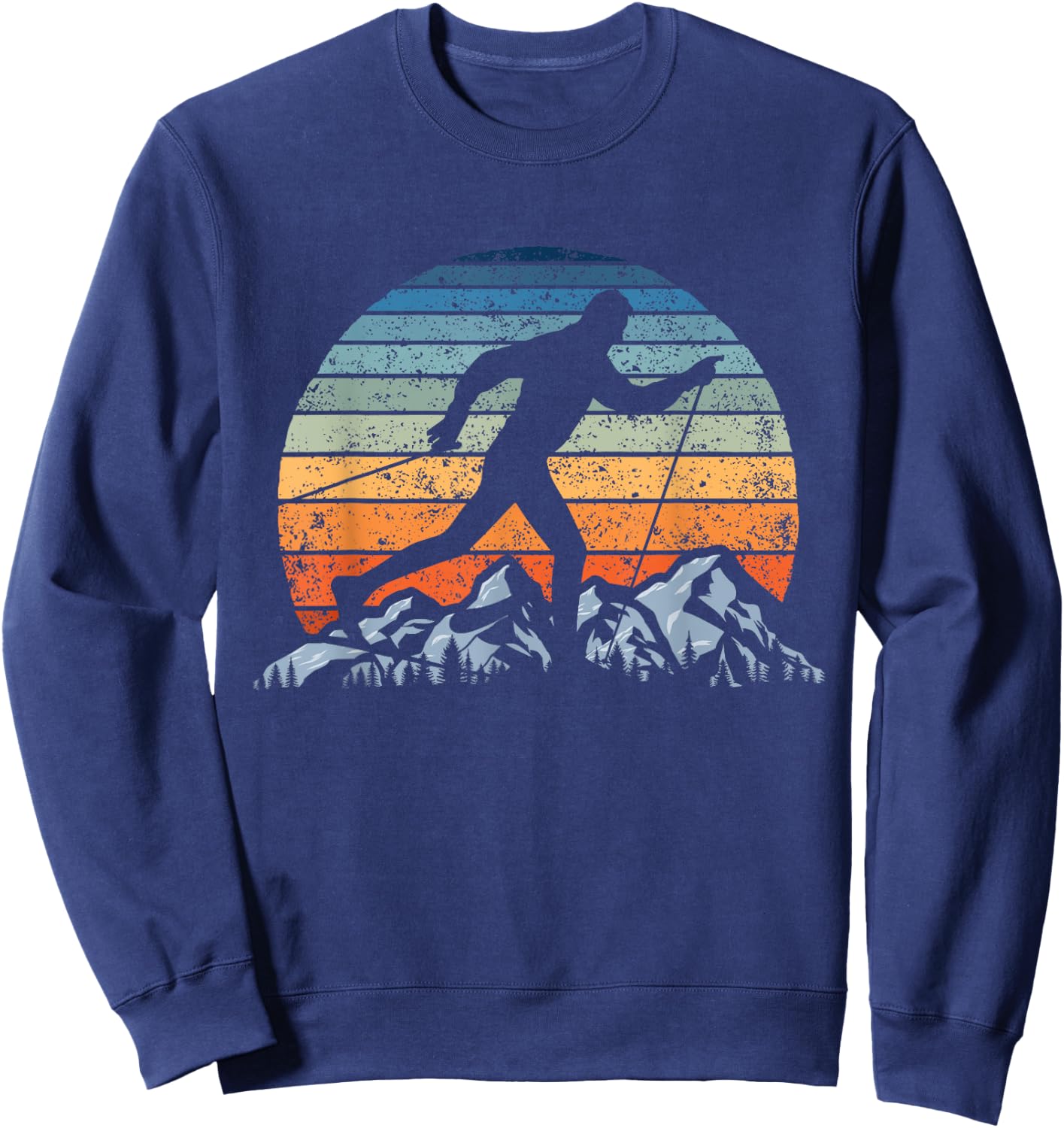 Winter Sports Vintage Sunset Cross-Country Skiing Sweatshirt - Sweatshirt | Navy