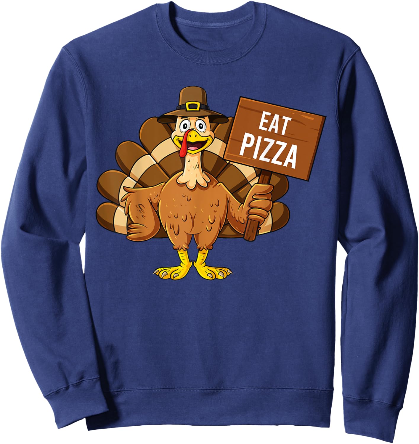Turkey Eat Pizza Thanksgiving Funny Boys Girls Kids Sweatshirt - Sweatshirt | Navy