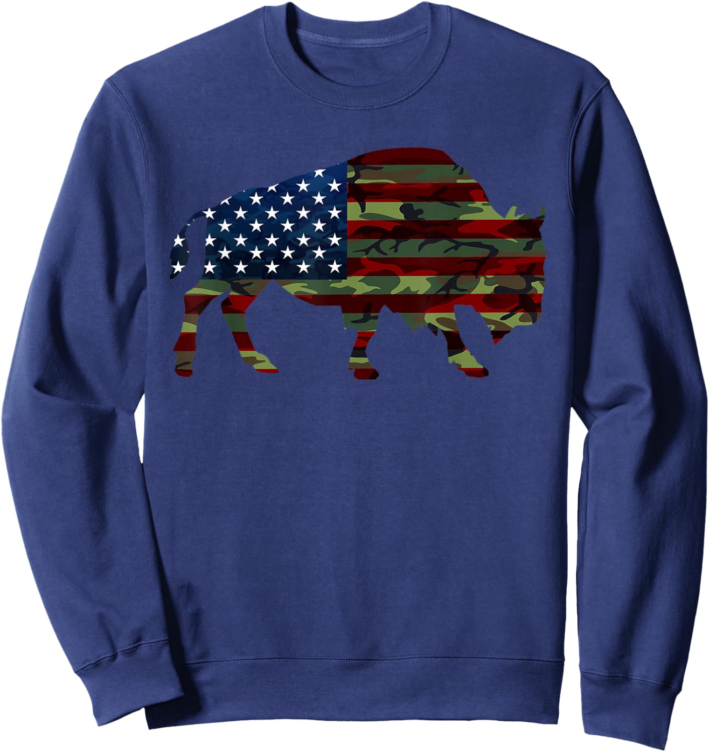 American Bison Cattle Ox USA Flag Camouflage Buffalo Sweatshirt - Sweatshirt | Navy