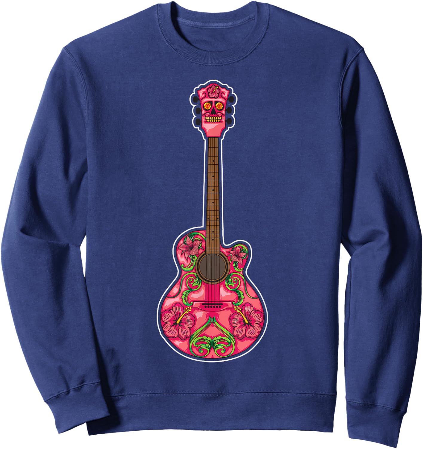 Guitar Sugar Skull Decoration | Guitarists Funny Music Gift Sweatshirt - Sweatshirt | Navy