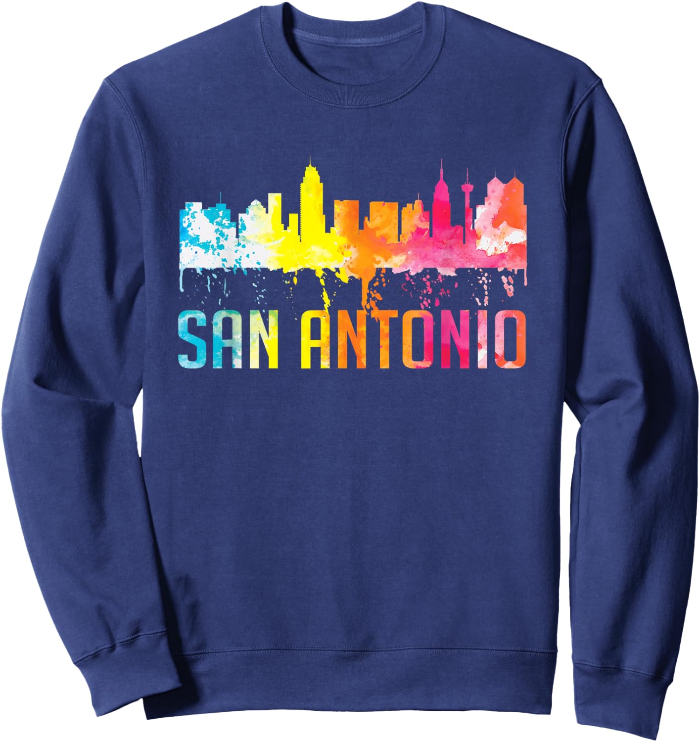 San Antonio Texas Retro Watercolor City Skyline Art Souvenir Sweatshirt - Sweatshirt | Navy
