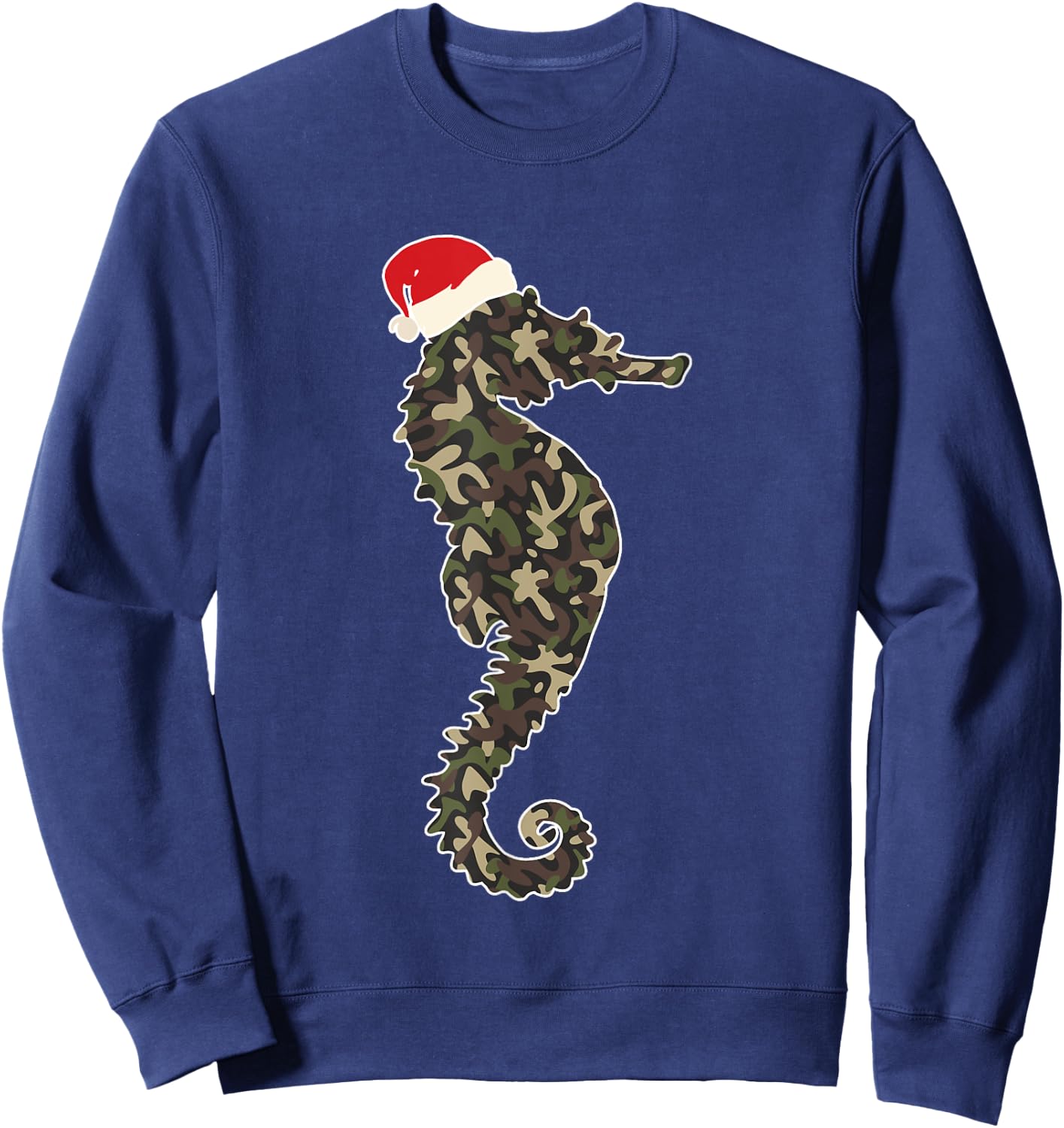 Seahorse Lover Christmas Santa Hat Camouflage Illustration Sweatshirt - Sweatshirt | Navy