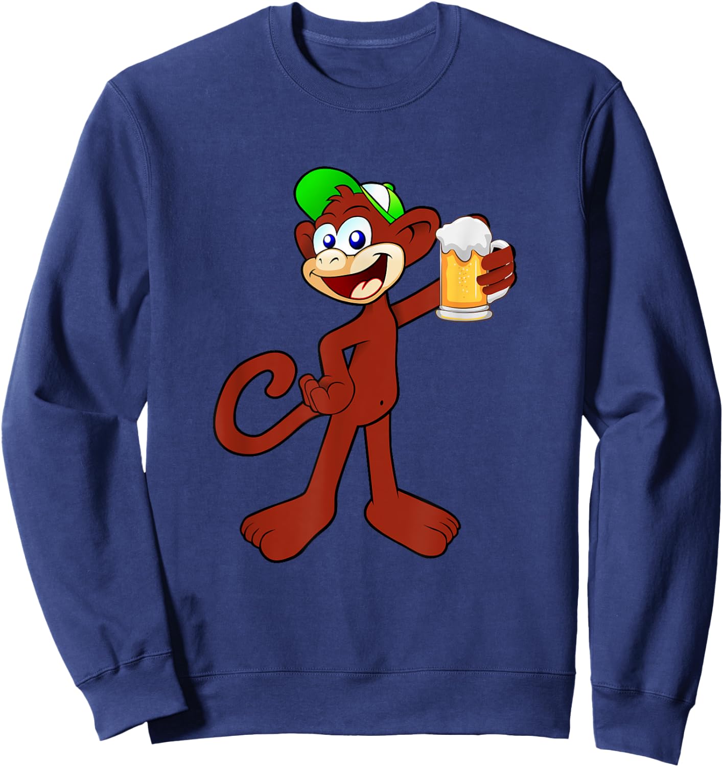 Beer Drinking Monkey Funny Beer Lovers Trendy Gag Gift Sweatshirt - Sweatshirt | Navy
