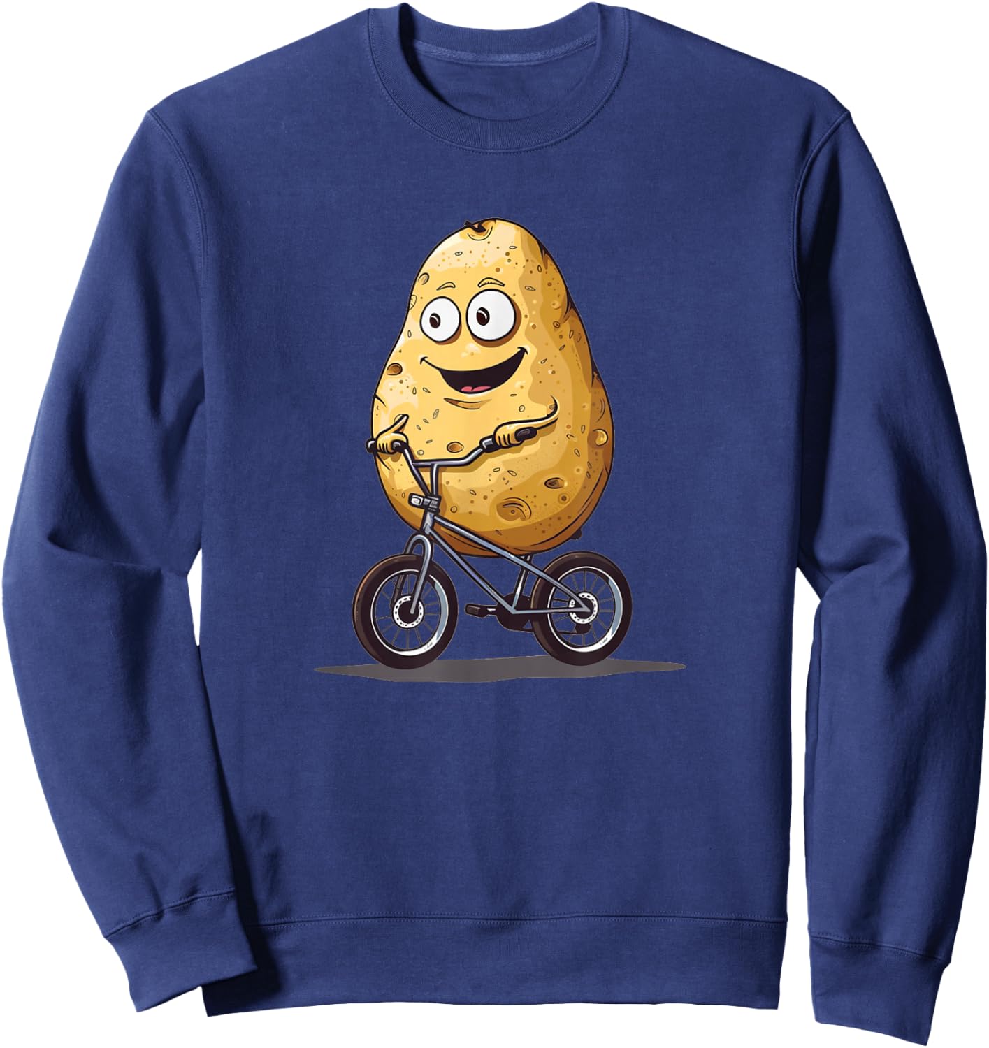 Smiling potato on BMX bike costume for adults and kids Sweatshirt - Sweatshirt | Navy