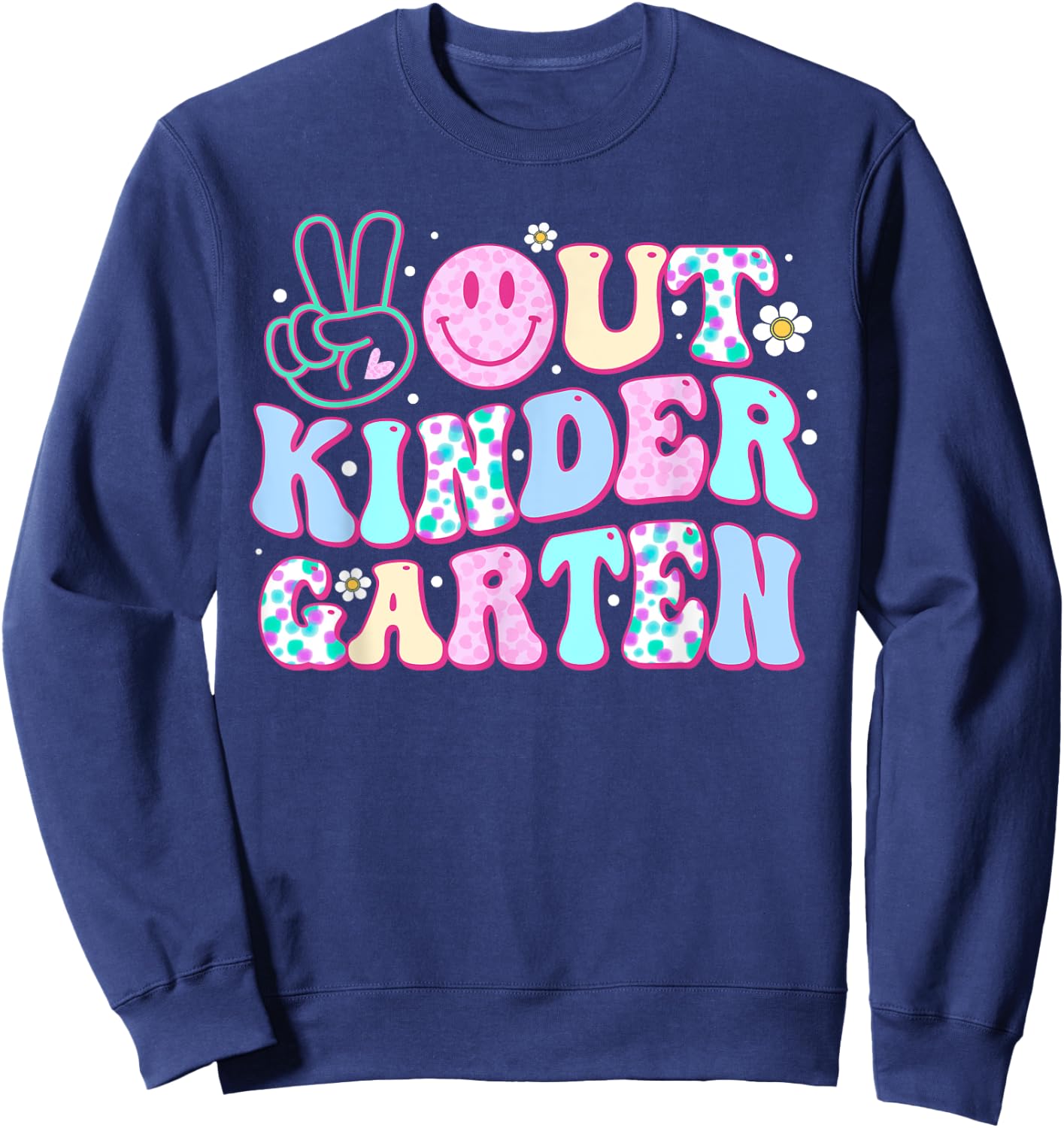 Peace Out Kindergarten Last Day Of School Groovy Boys Girls Sweatshirt - Sweatshirt | Navy