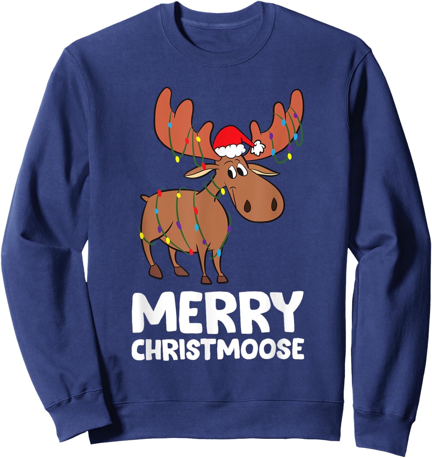 Merry Christmas Xmas Merry Christmoose Santa Hat Moose Sweatshirt - Sweatshirt | Navy