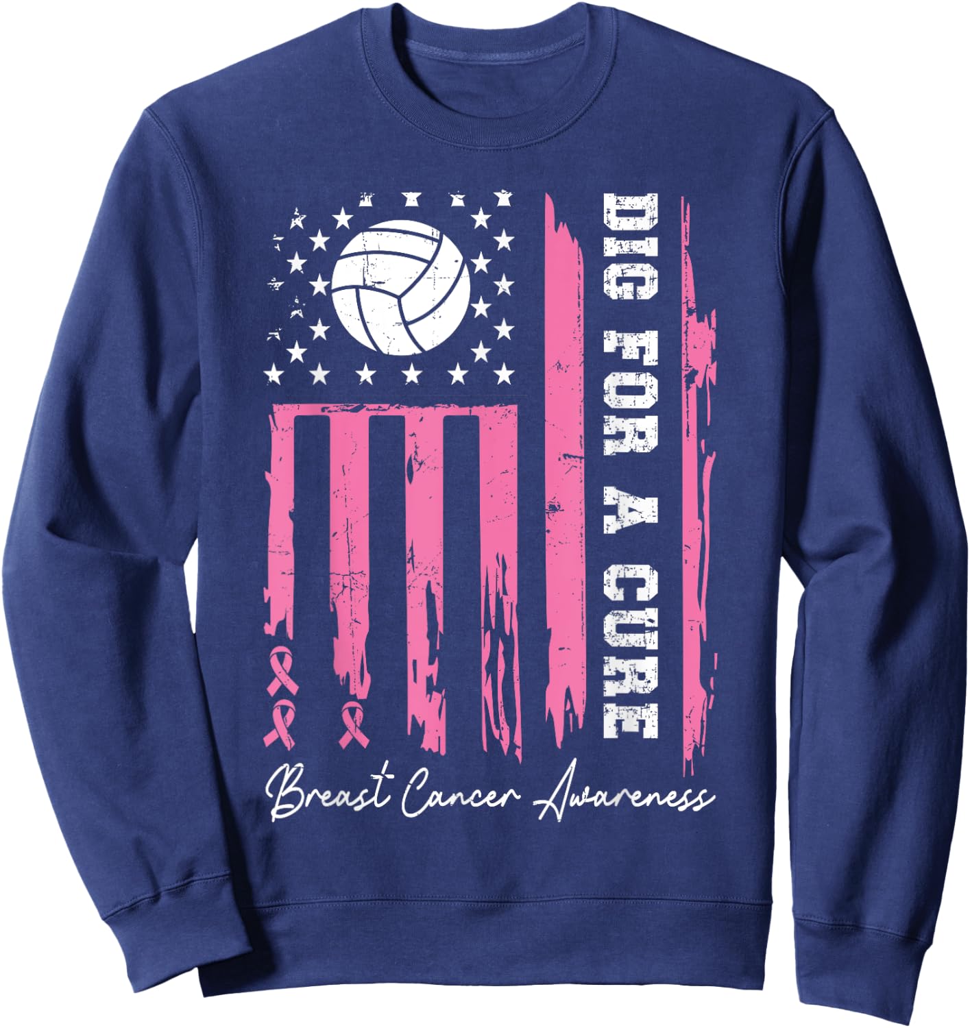 Dig For A Cure Breast Cancer Awareness Ribbon Volleyball Sweatshirt - Sweatshirt | Navy