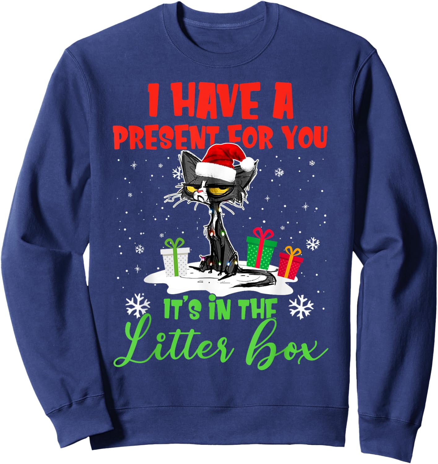 I Have A Present For You It's In The Litter Box Black Cat Women Sweatshirt - Sweatshirt | Navy