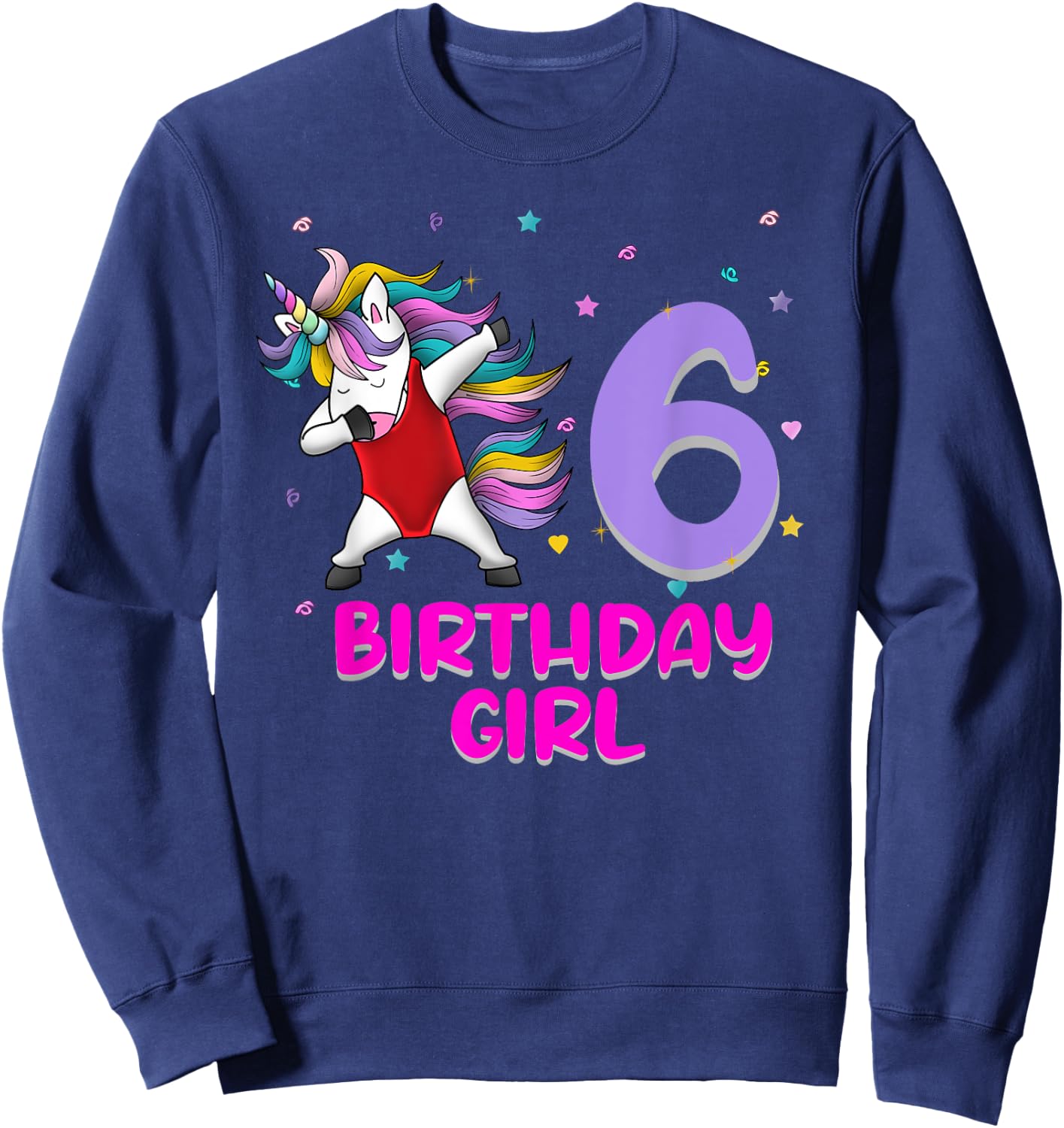Unicorn Swimsuit 6th Birthday Girl Love Funny 6 Years Old Sweatshirt - Sweatshirt | Navy
