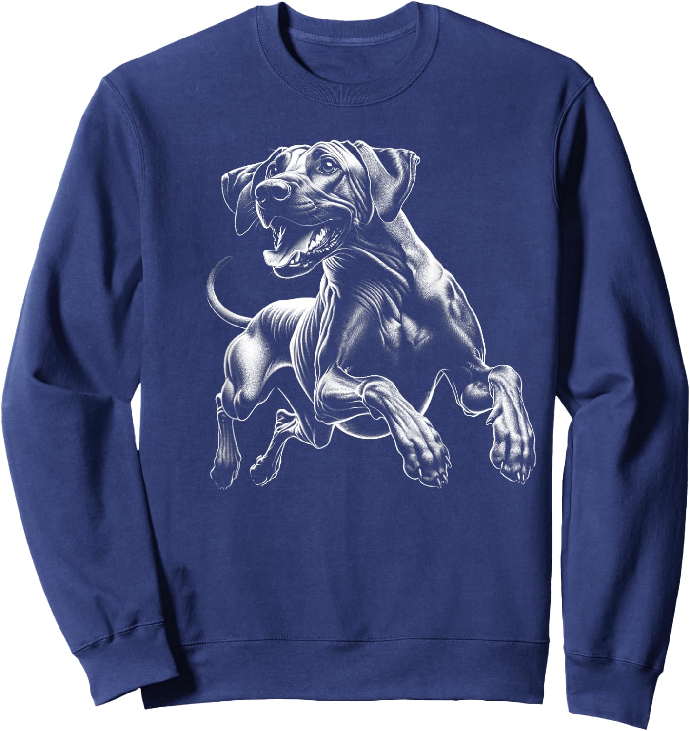 Happy Rhodesian Ridgeback in the Jump Sweatshirt - Sweatshirt | Navy