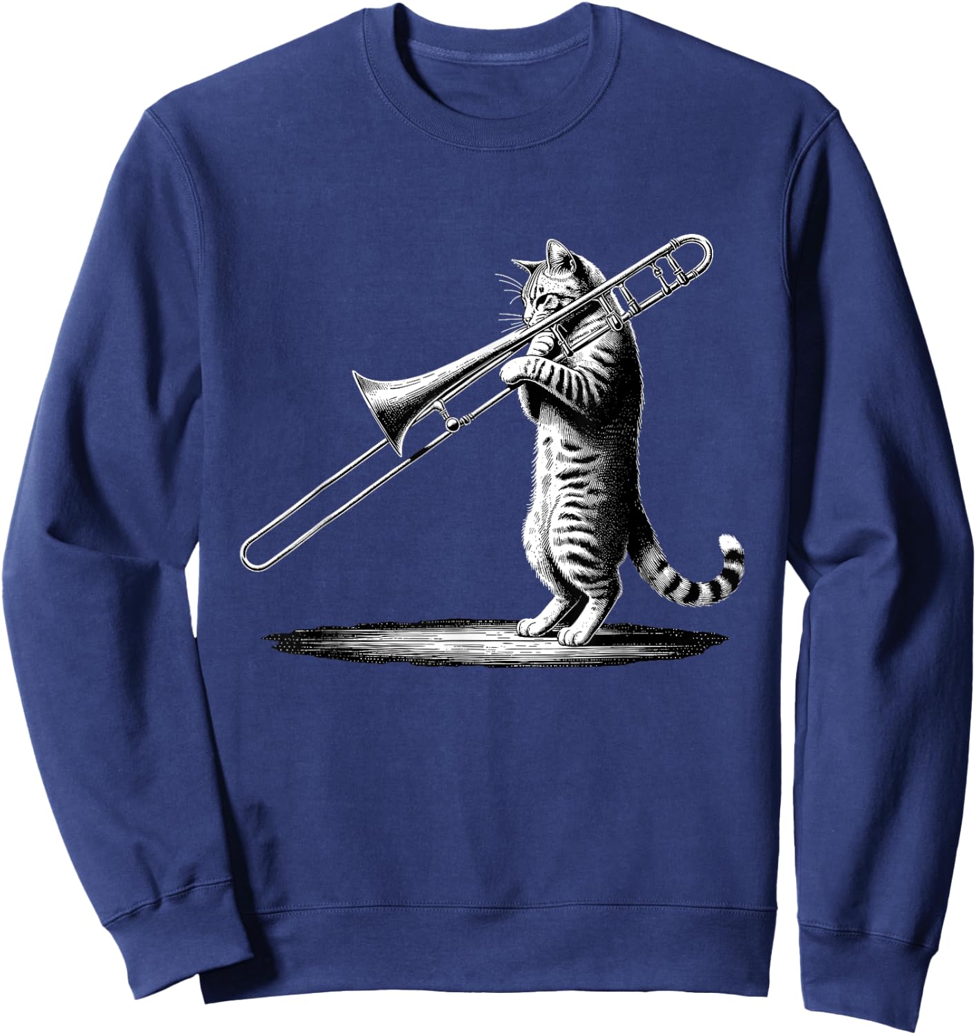 Cat Playing Trombone Player Trombonist Instrument Sweatshirt - Sweatshirt | Navy