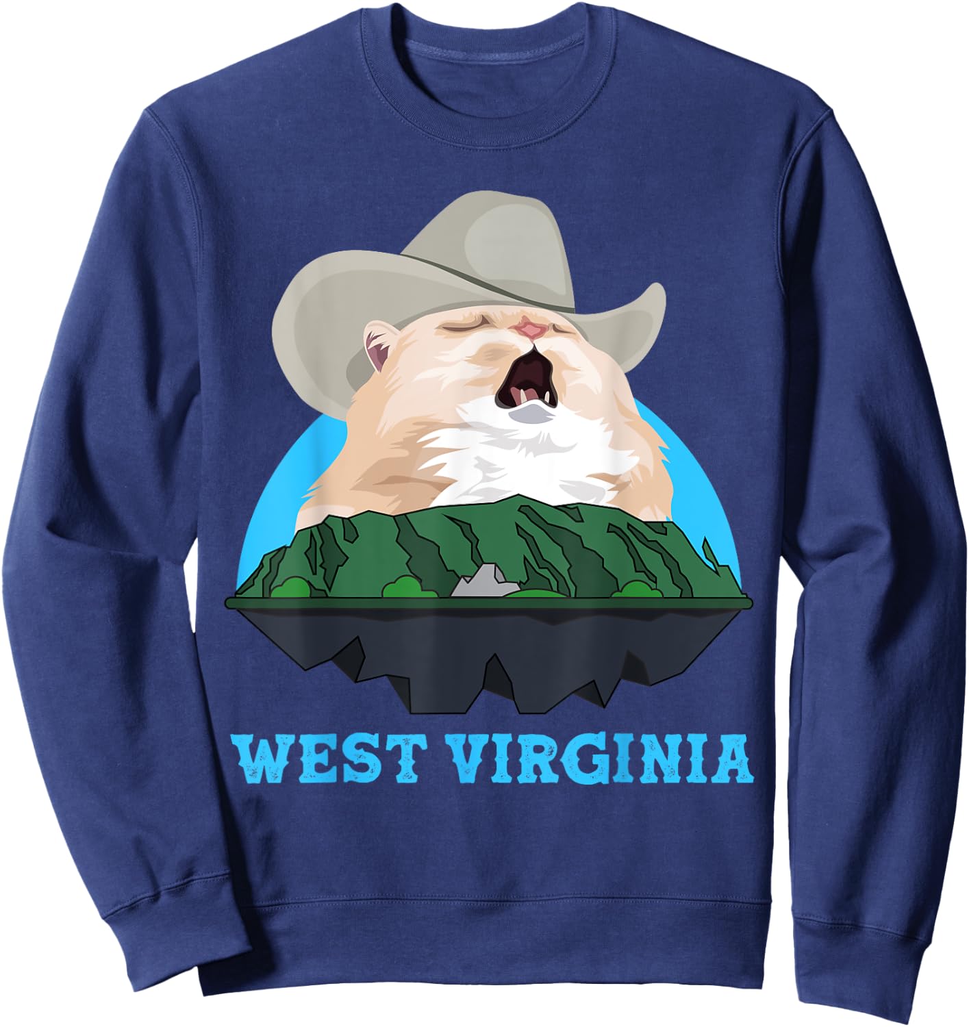 West Virginia Cowboy Cat Singing Meme Meowdy Sweatshirt - Sweatshirt | Navy