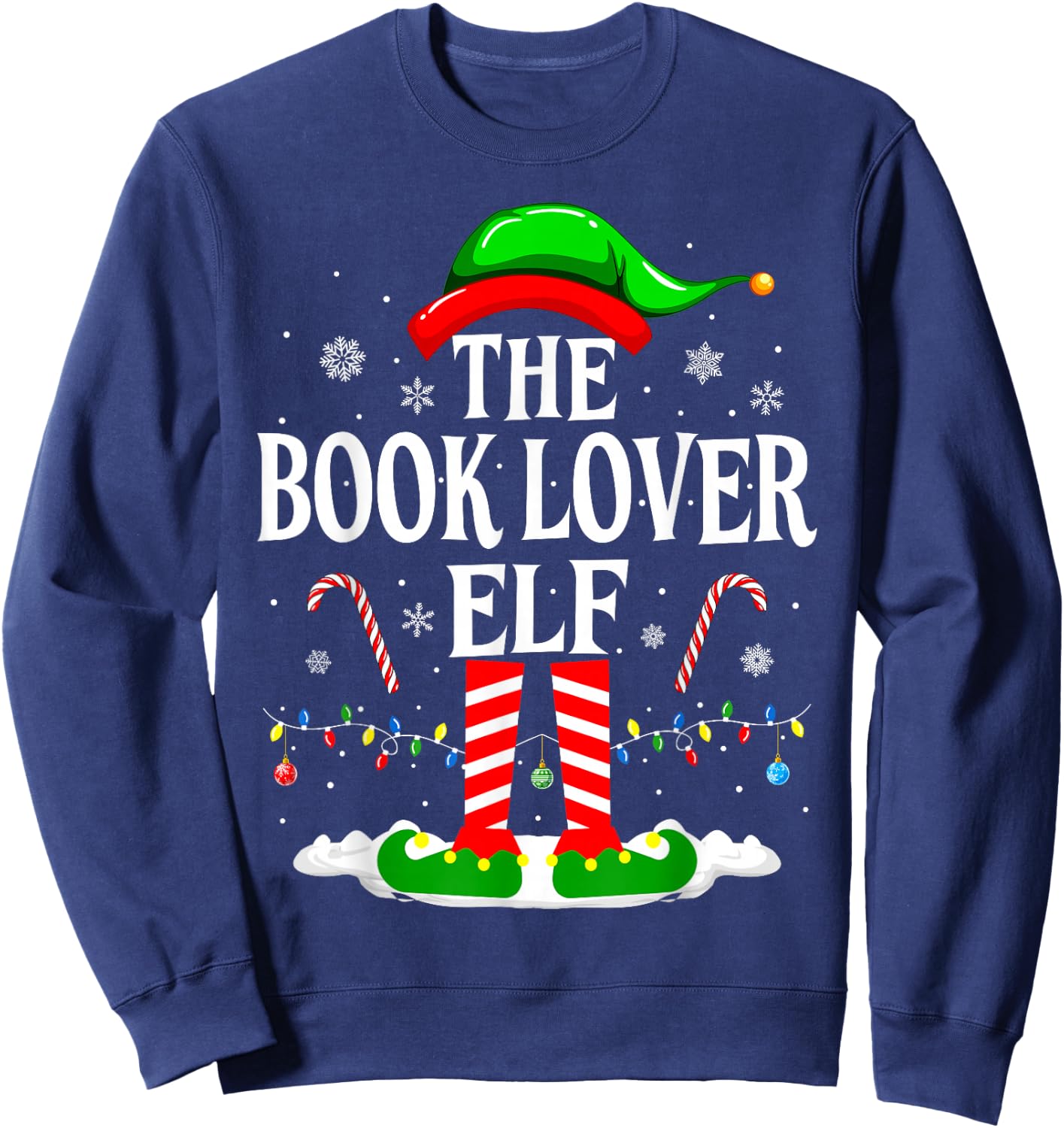 The Book Lover Elf Xmas Funny Reading Book Christmas Books Sweatshirt - Sweatshirt | Navy
