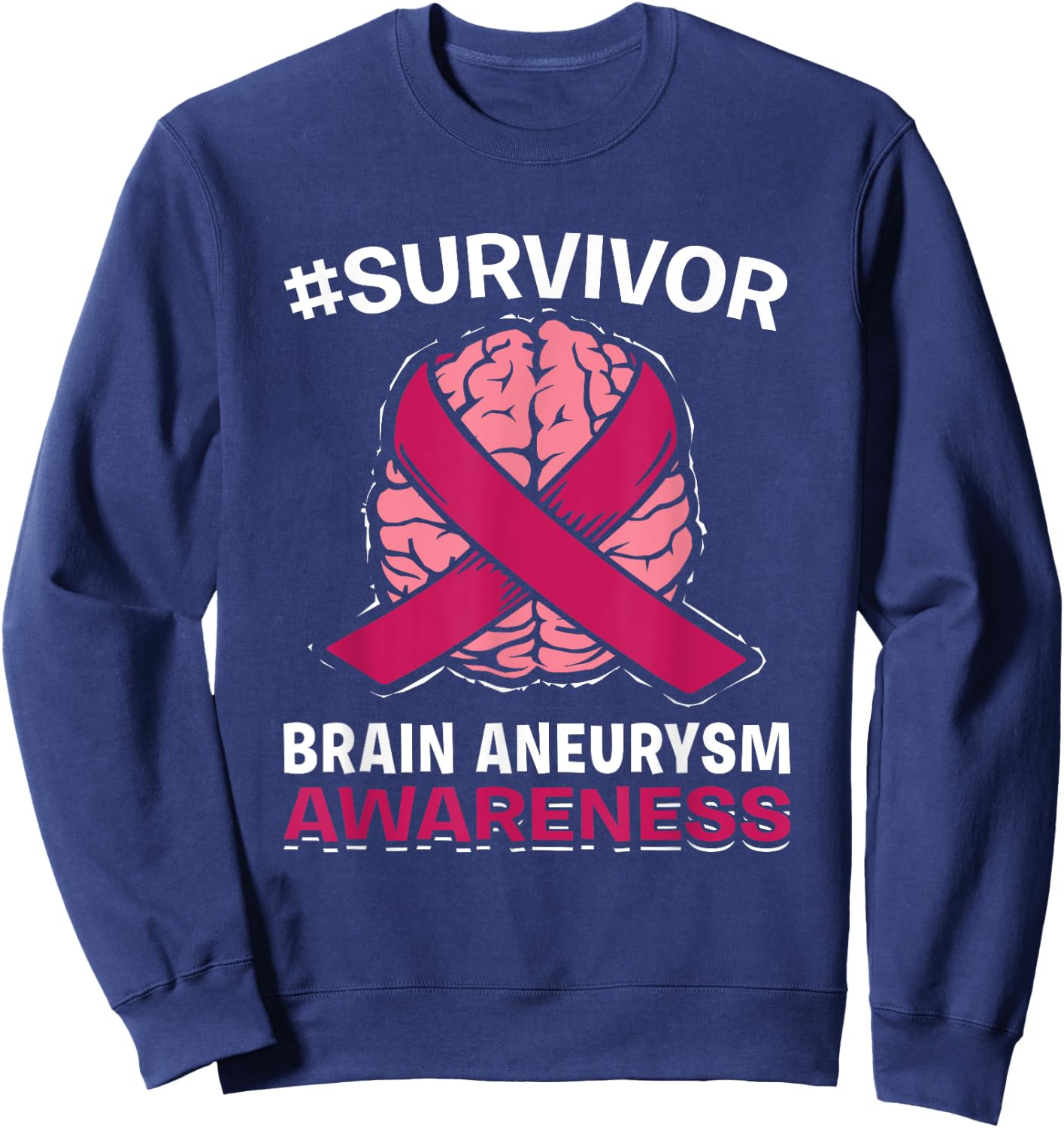 Brain Aneurysm Awareness Burgundy Aortic Brain Survivor Sweatshirt - Sweatshirt | Navy