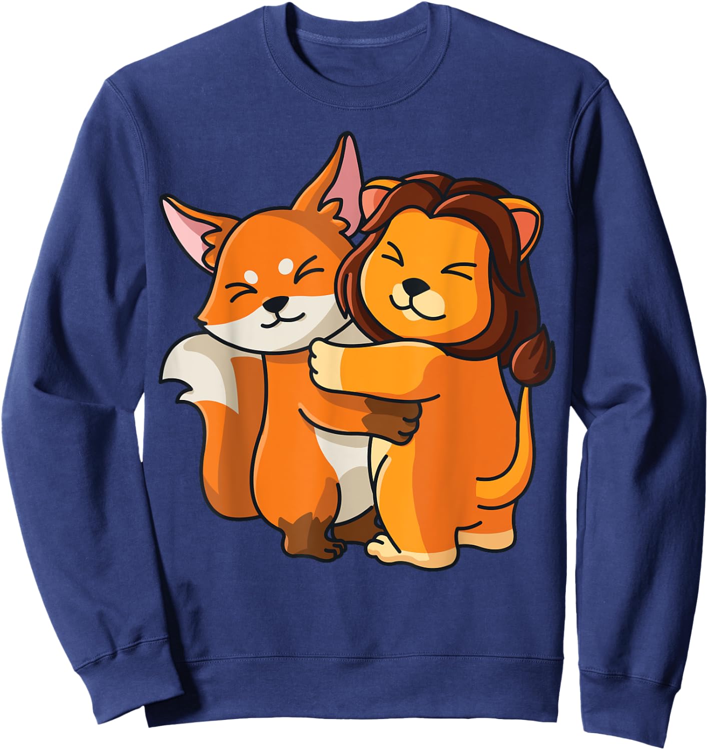 Fox and Lion cute Hug Cuddle Animals Lions plus Foxes Sweatshirt - Sweatshirt | Navy