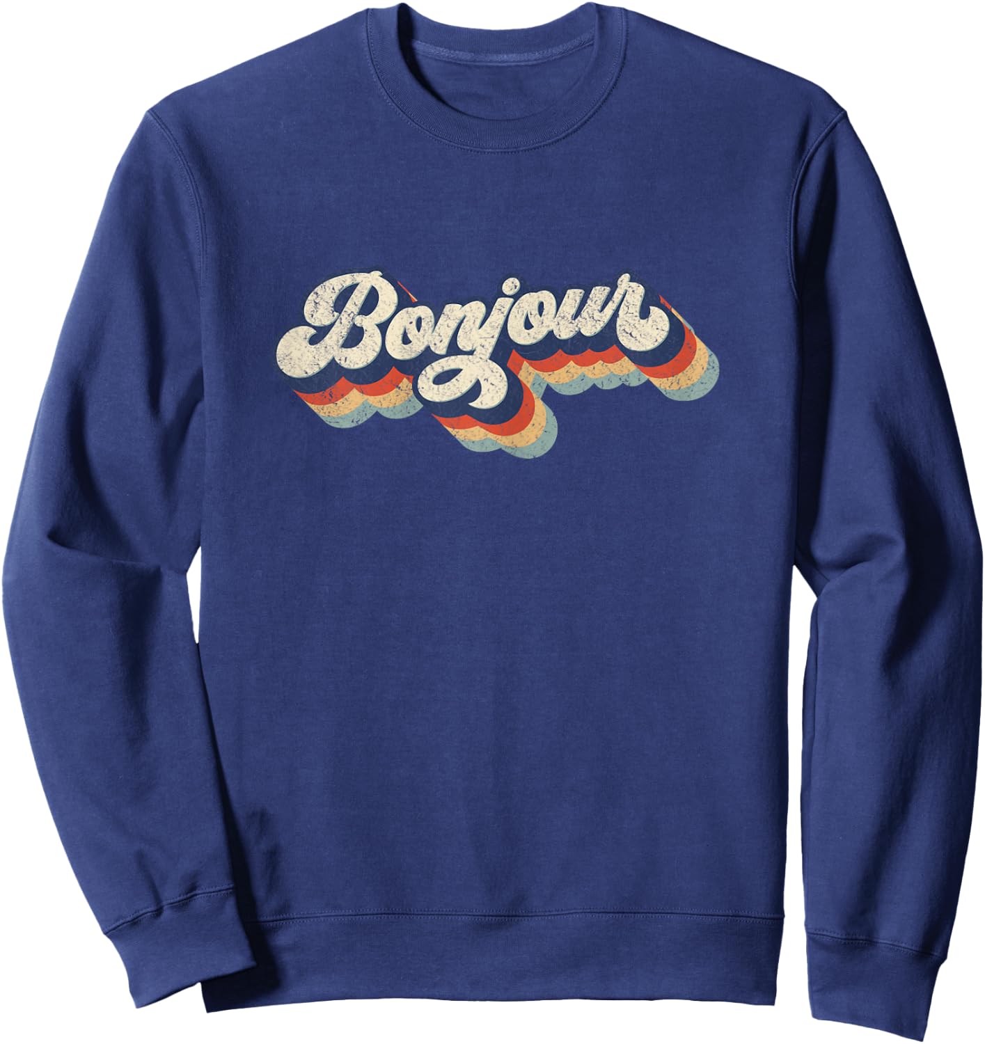 Bonjour Retro Vintage Style Graphic Design Sweatshirt - Sweatshirt | Navy