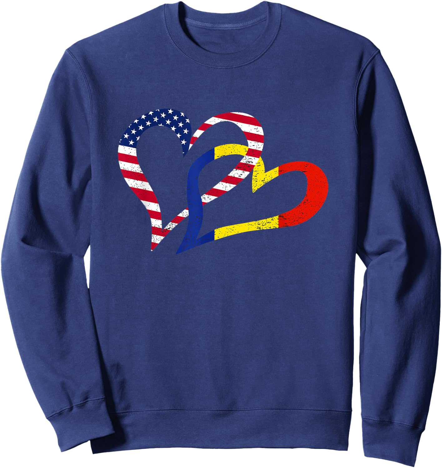 Cool Romania USA Flag Heart Romanian Americans Pride Print Sweatshirt - Sweatshirt | Navy