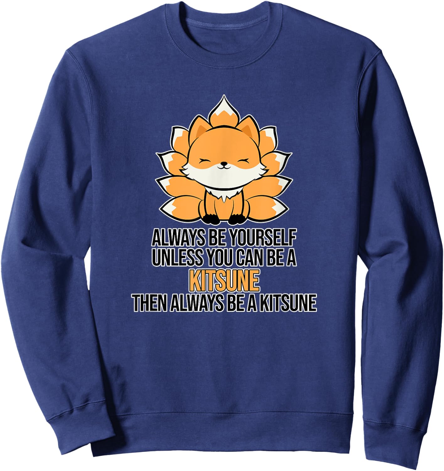 Japanese Fox Cute Funny Anime Kami Kawaii Kitsune Inari Fox Sweatshirt - Sweatshirt | Navy