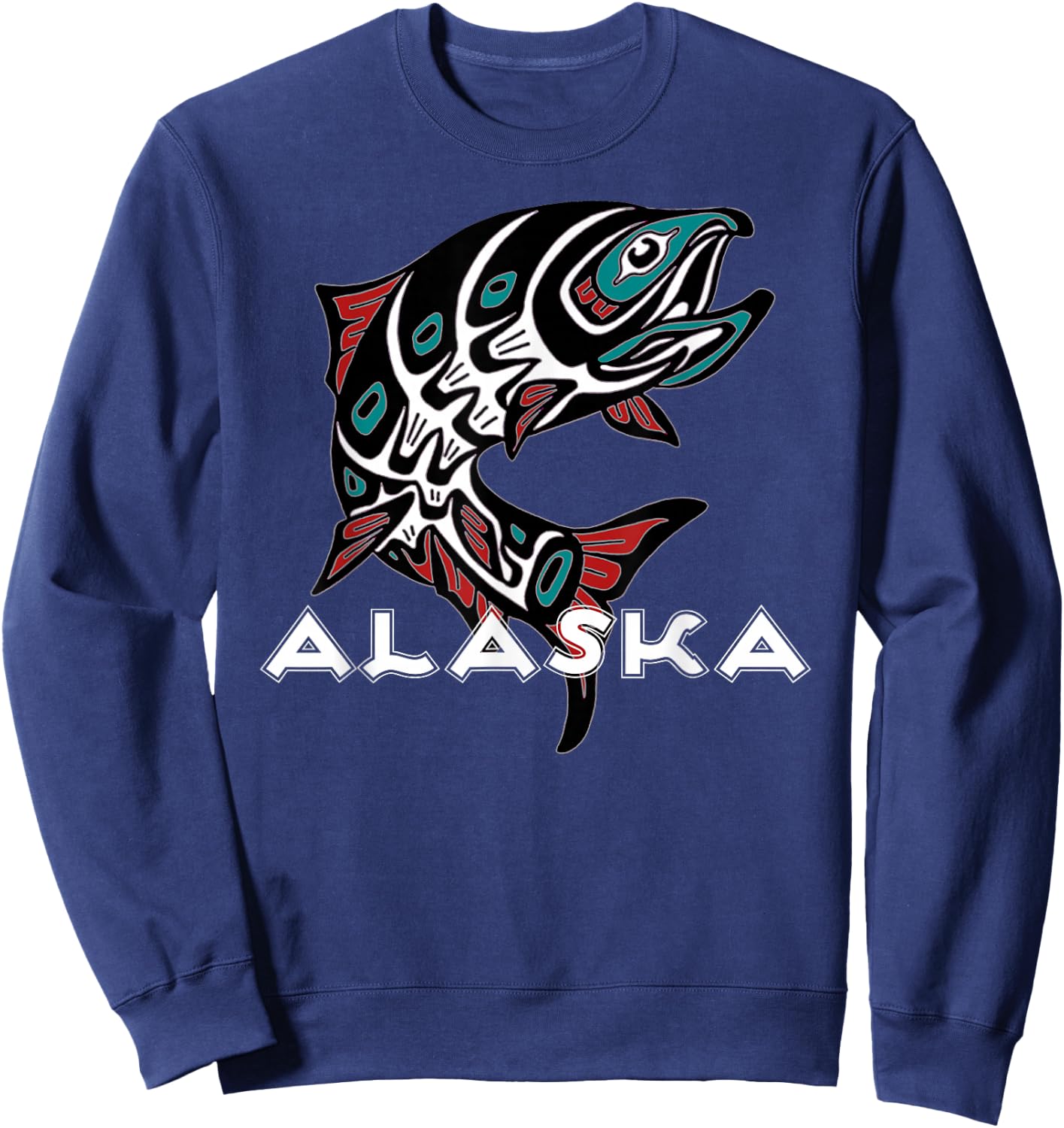 Alaska Salmon Fishing Native American Indigenous Tlingit Art Sweatshirt - Sweatshirt | Navy