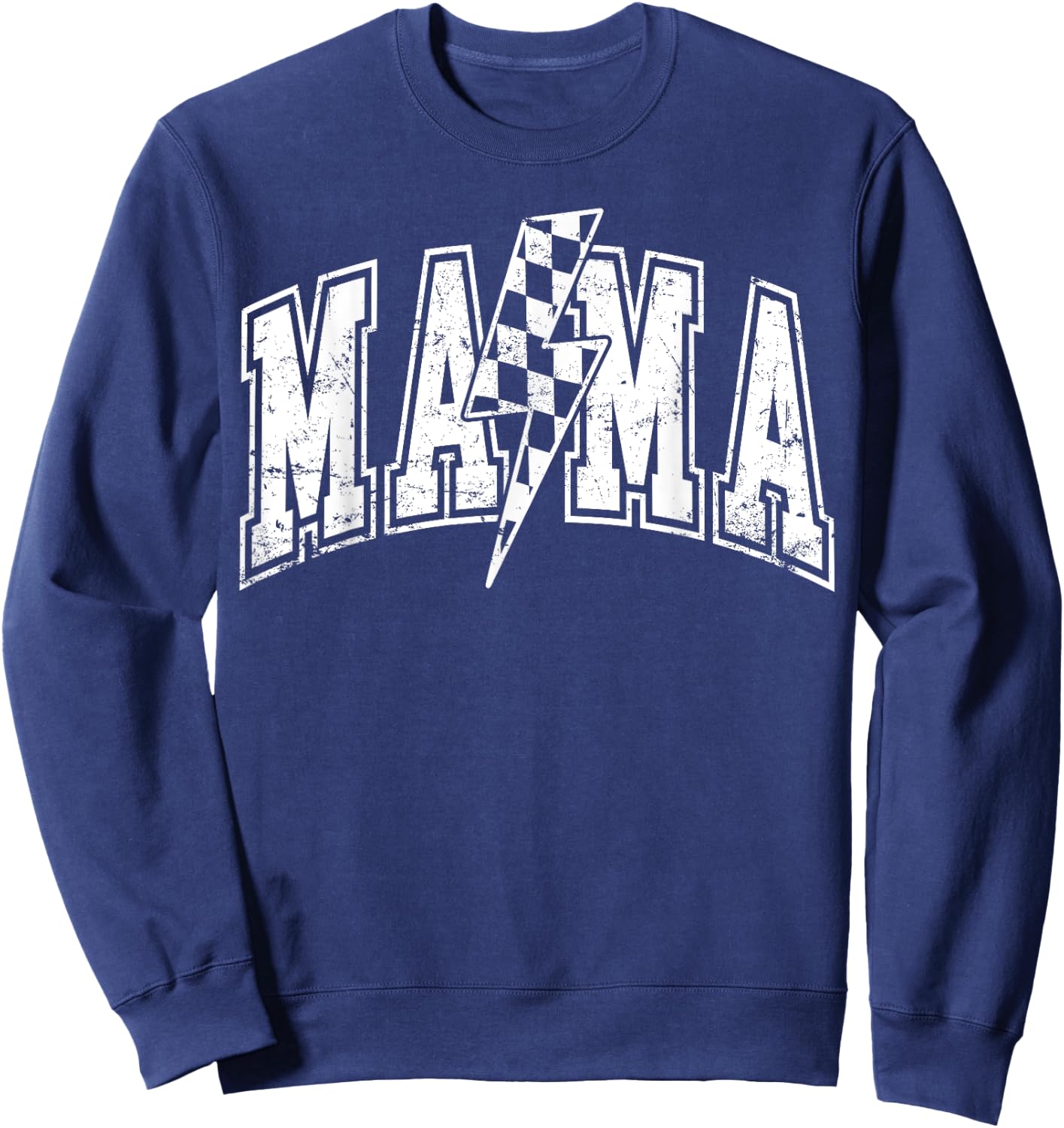 Mama Lightning Bolt Checkered Varsity Mom Women Mother's Day Sweatshirt - Sweatshirt | Navy